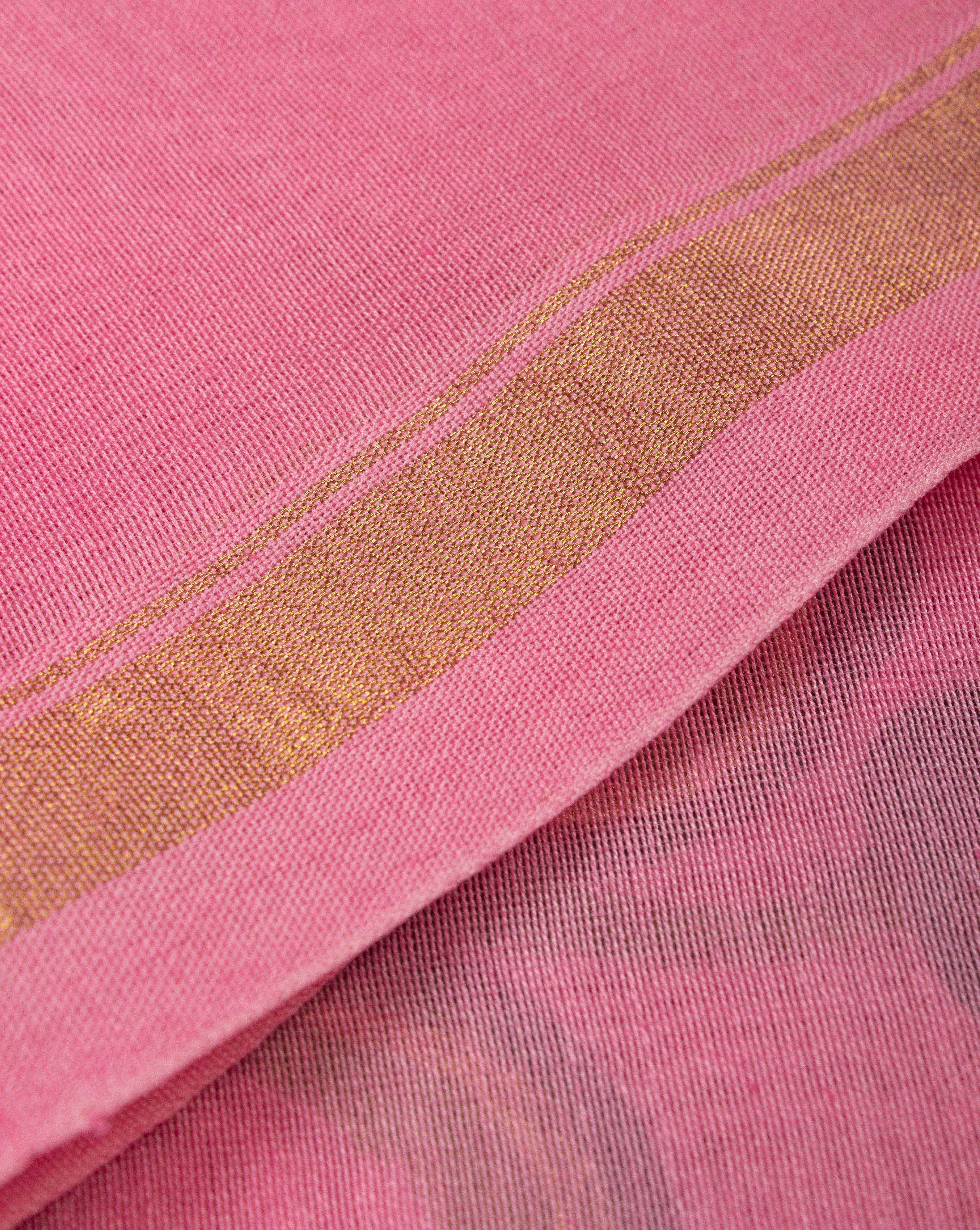 ( Pre-Cut 1.5 MTR ) Pink Salmon Floral Pattern Hand Painted Chanderi Fabric - Fabriclore.com