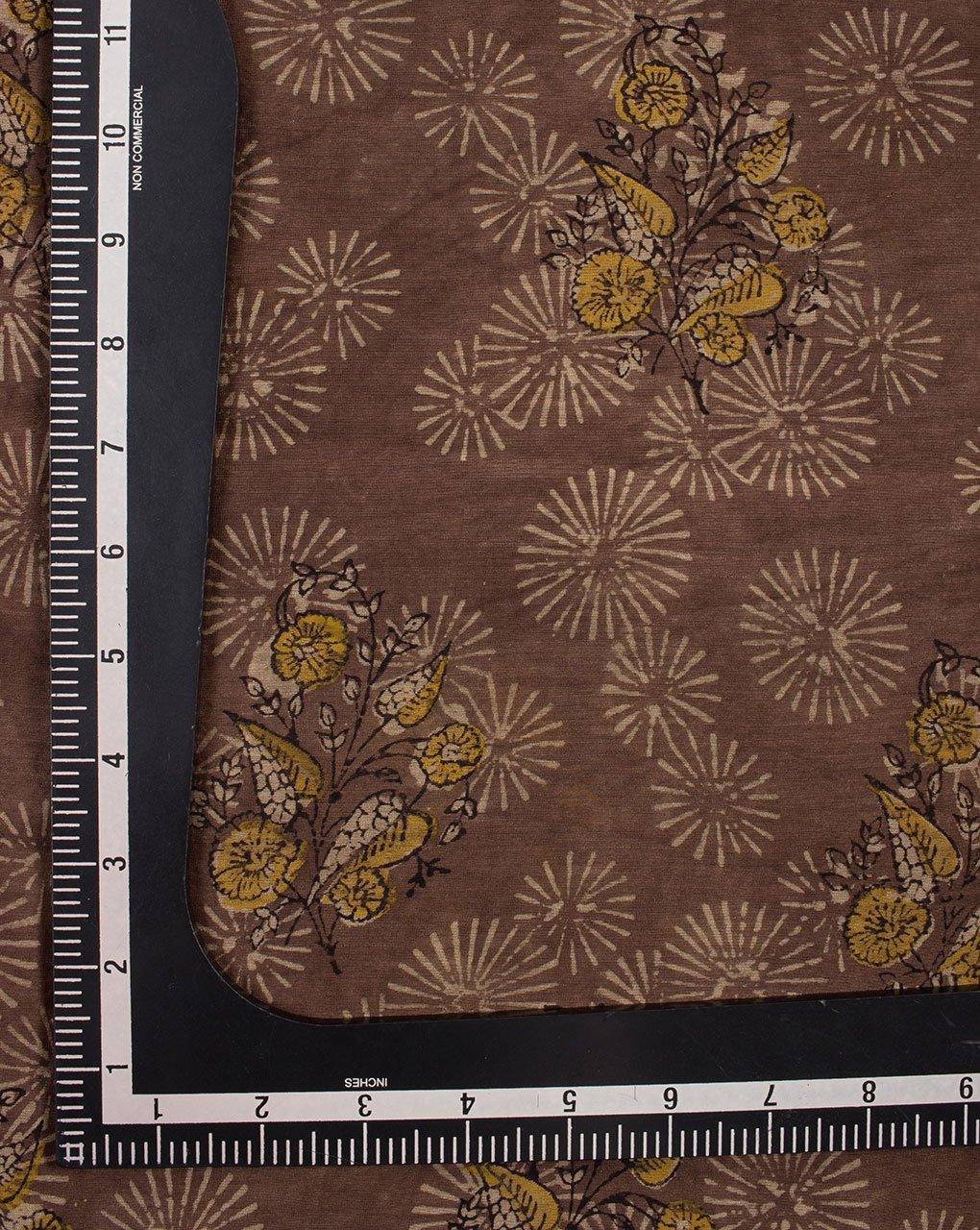 ( Pre-Cut 1.25 MTR ) Floral Pattern Jhag Print Hand Block Natural Dye Mercerized Chanderi Fabric - Fabriclore.com