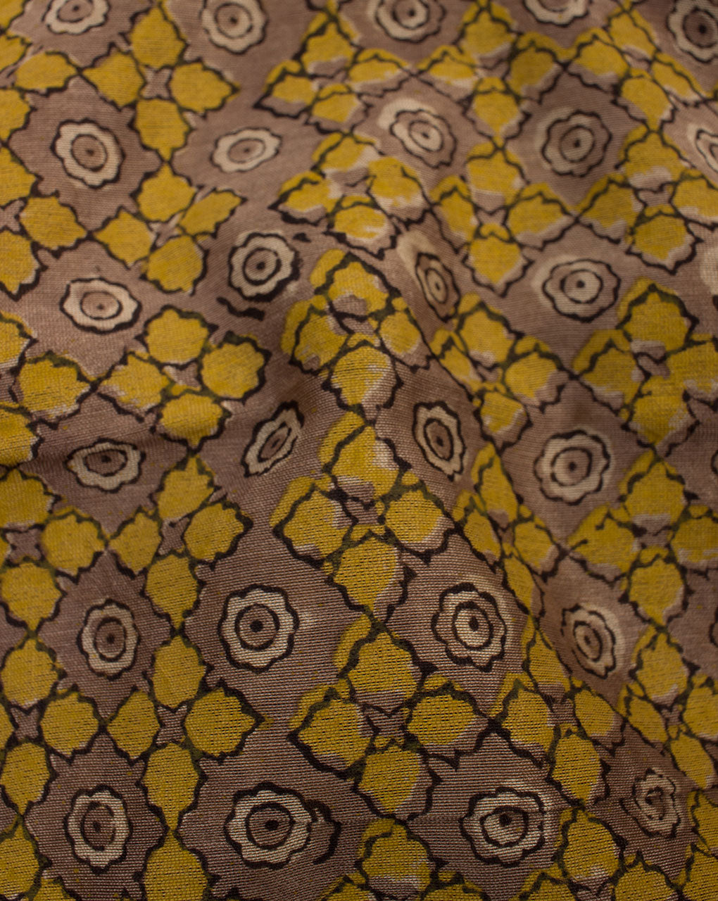 Floral Pattern Jhag Print Hand Block Natural Dye Mercerized Chanderi Fabric - Fabriclore.com