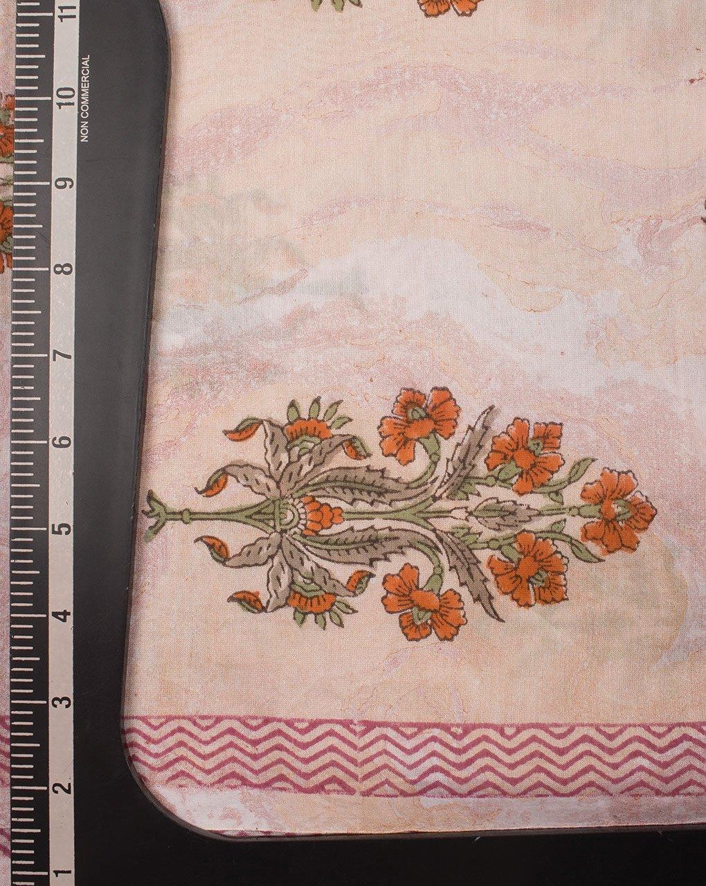 ( Pre-Cut 50 CM ) Floral Pattern Marble Print Hand Block Mercerized Chanderi Fabric - Fabriclore.com