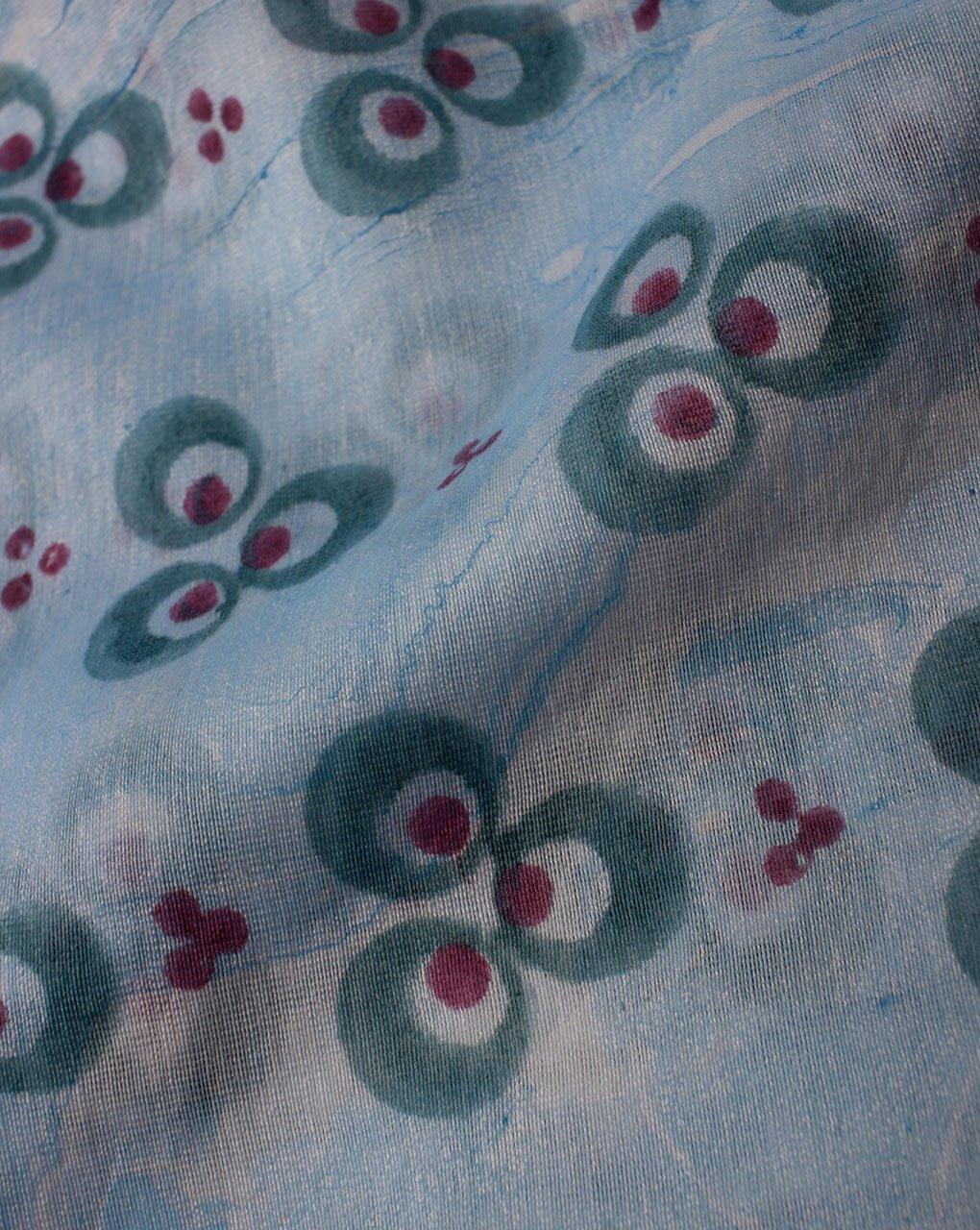 ( Pre-Cut 1.5 MTR ) Floral Pattern Marble Print Hand Block Mercerized Chanderi Fabric - Fabriclore.com