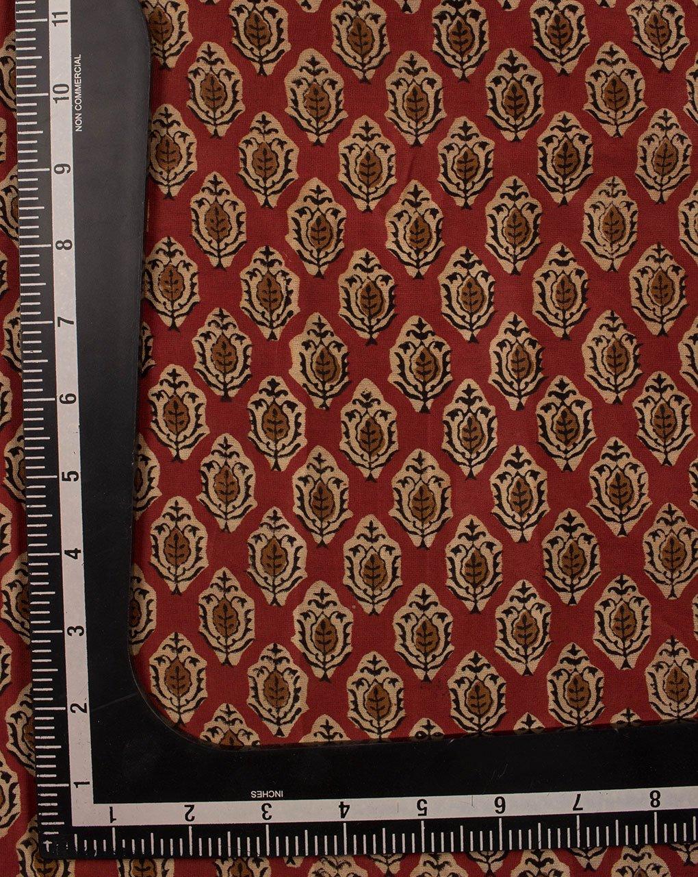( Pre-Cut 1.25 MTR ) Red Black Booti Pattern Dabu Hand Block Mercerized Chanderi Fabric - Fabriclore.com