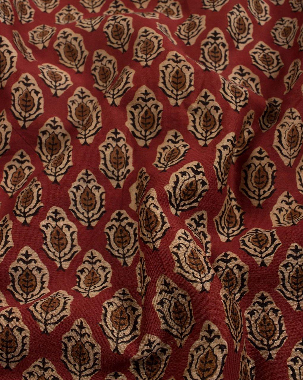 ( Pre-Cut 1.25 MTR ) Red Black Booti Pattern Dabu Hand Block Mercerized Chanderi Fabric - Fabriclore.com