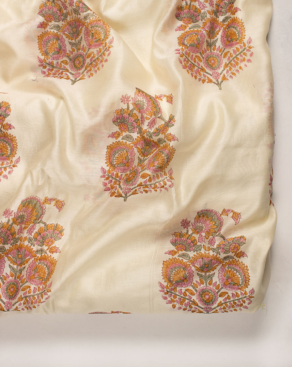 ( Pre Cut 1.25 MTR ) Hand Block Mercerized Chanderi Silk Fabric