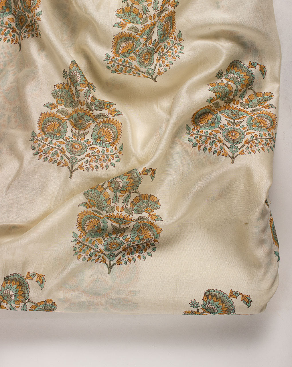 Hand Block Mercerized Chanderi Silk Fabric