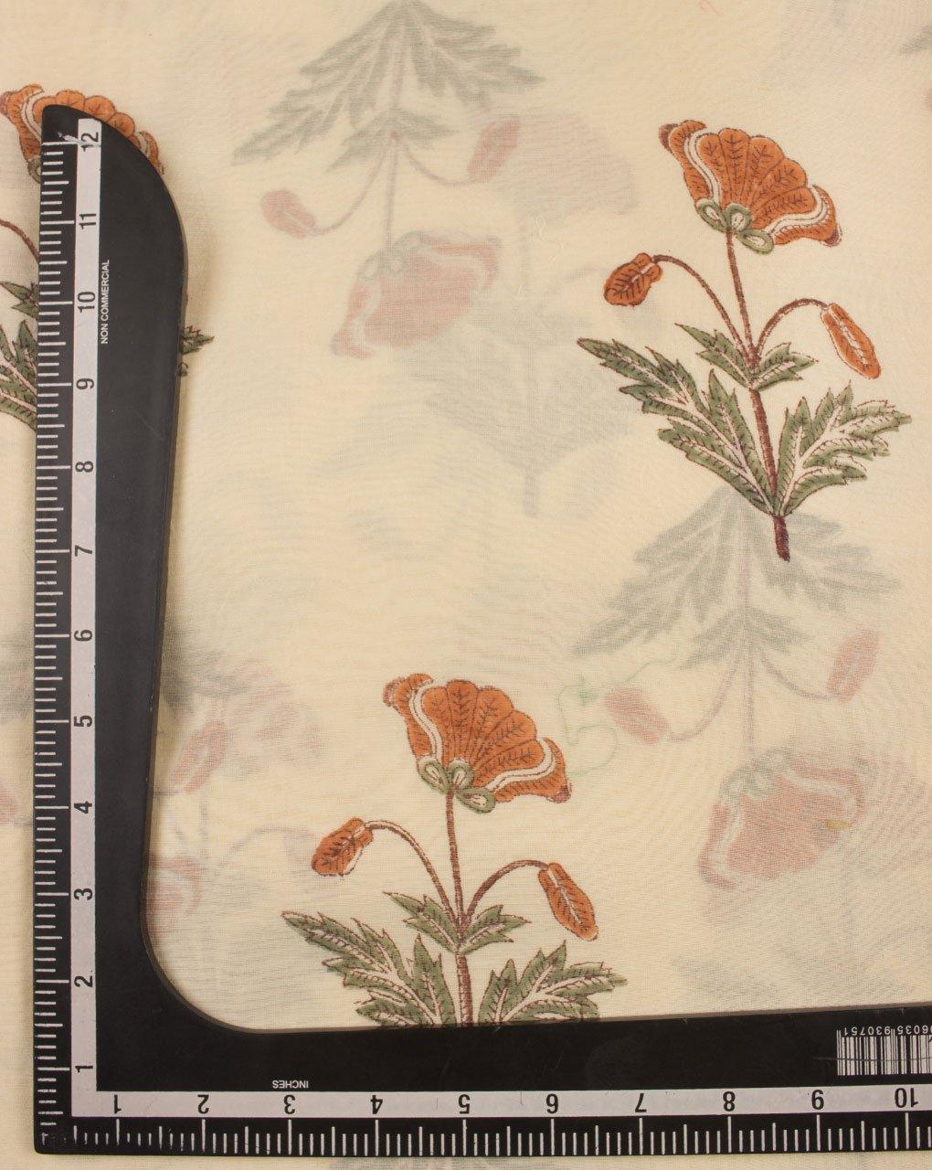 ( Pre-Cut 2 MTR ) Floral Hand Block Mercerized Chanderi Silk Fabric - Fabriclore.com