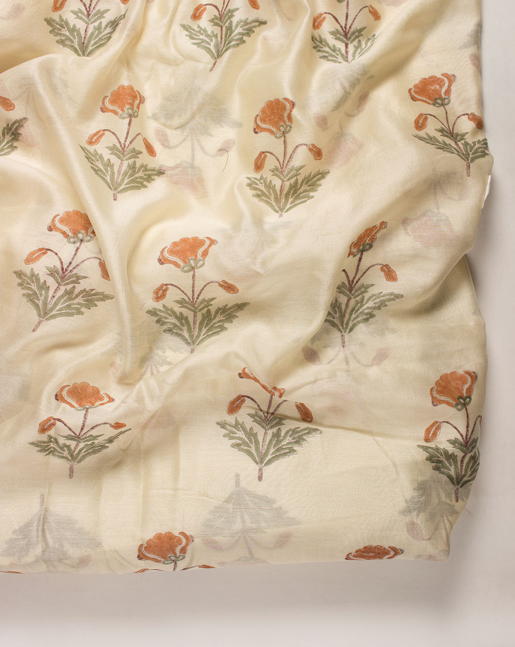 ( Pre-Cut 2 MTR ) Floral Hand Block Mercerized Chanderi Silk Fabric