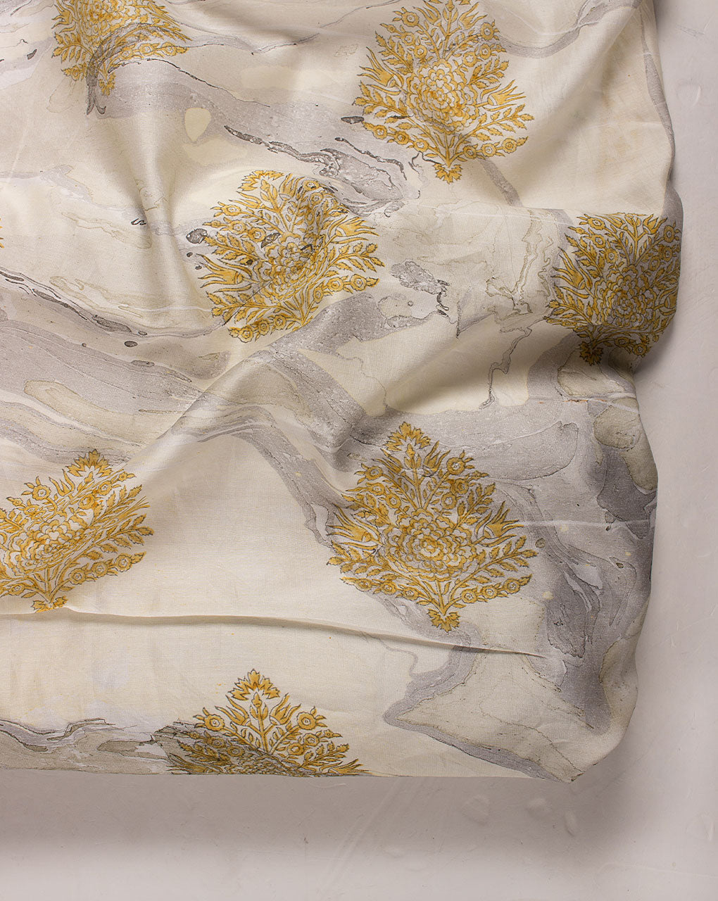 Marble Print Hand Block Mercerized Chanderi Fabric