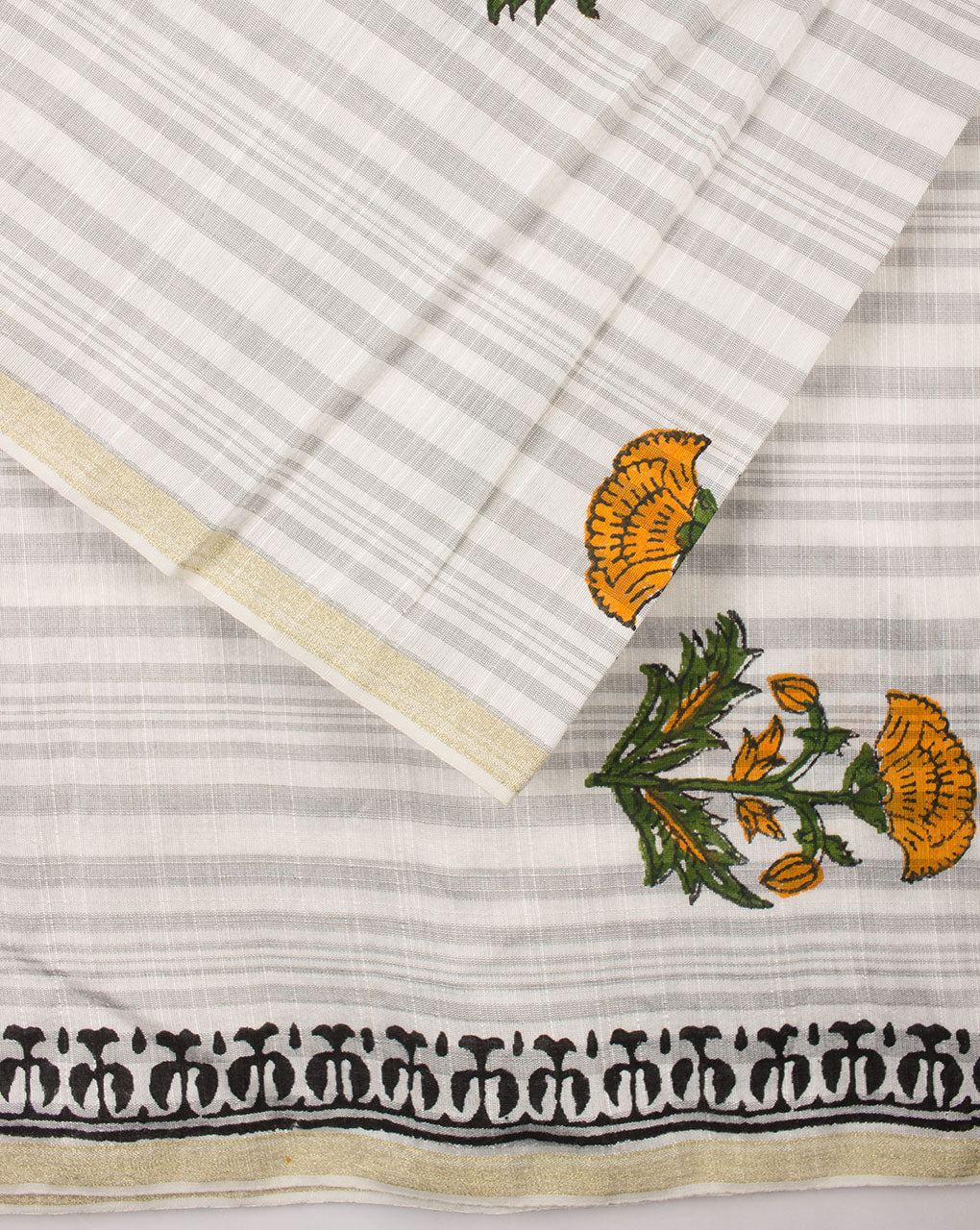 South Chanderi Hand Block Printed Fabric With Border - Fabriclore.com