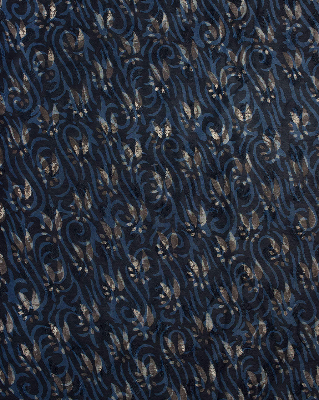 Indigo Hand Block Embroidered Mercerized Chanderi Fabric