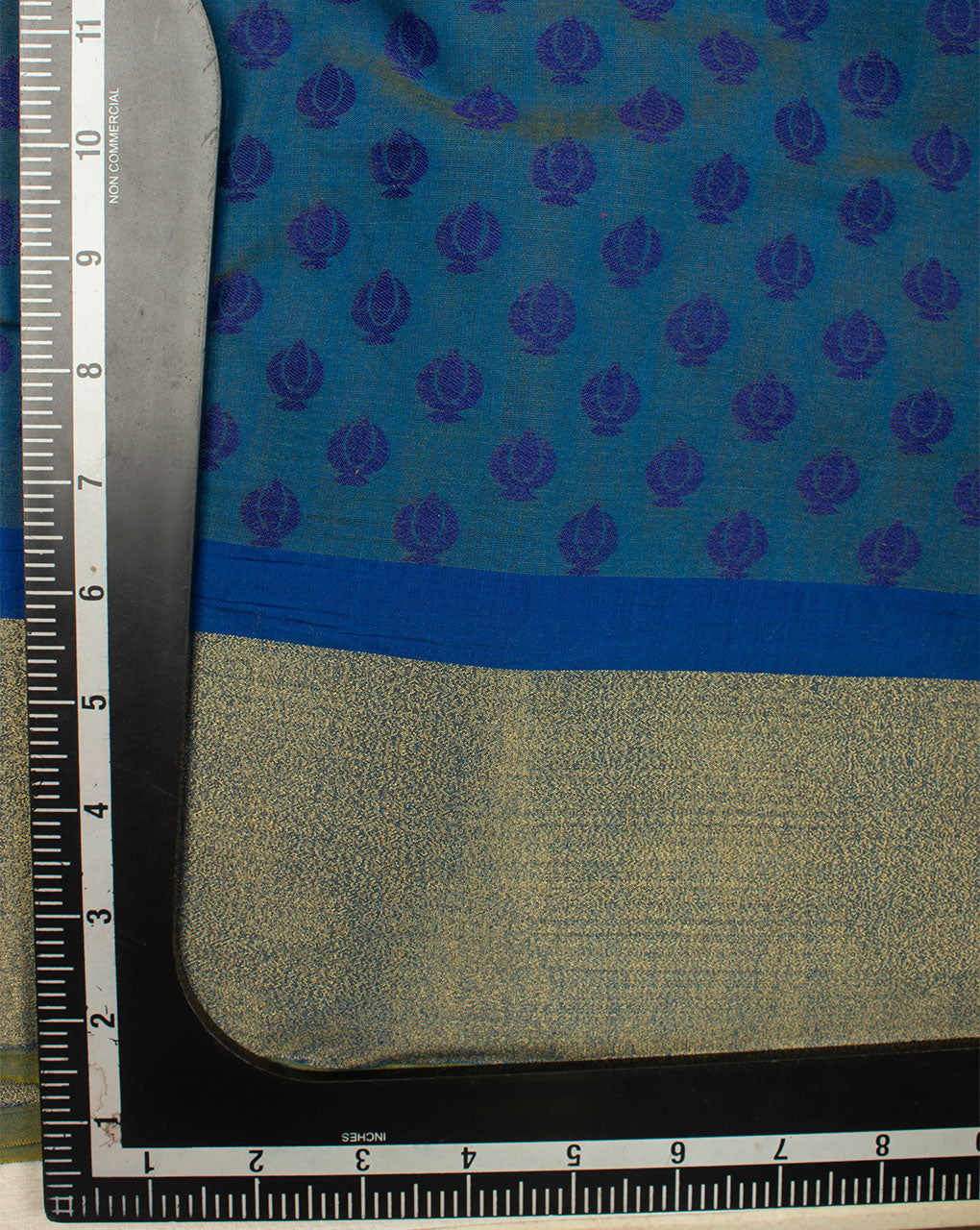 Blue Booti Pattern Zari Border Jacquard Chanderi Fabric - Fabriclore.com