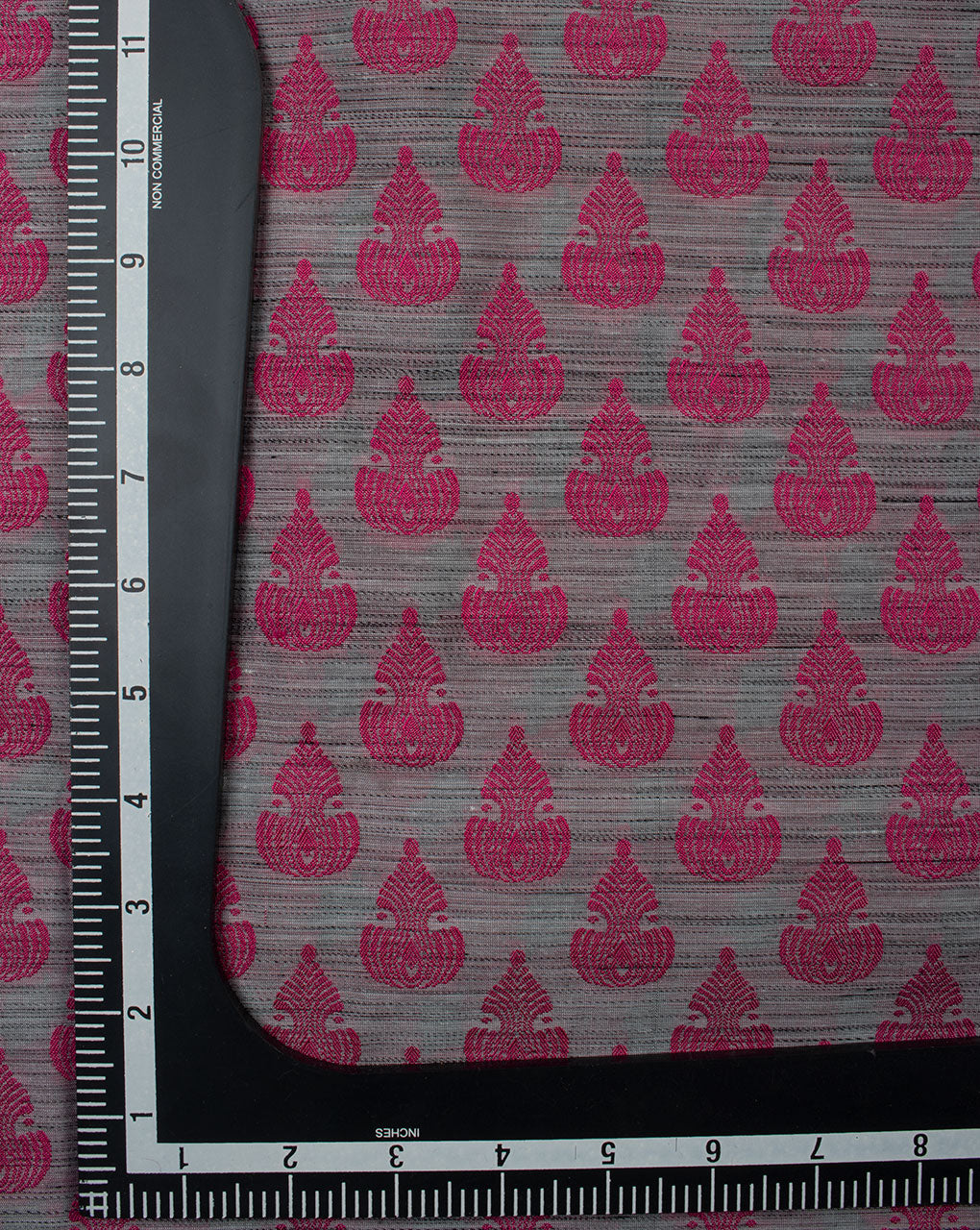 Grey Fuchsia Booti Pattern Jacqurad Chanderi Fabric - Fabriclore.com