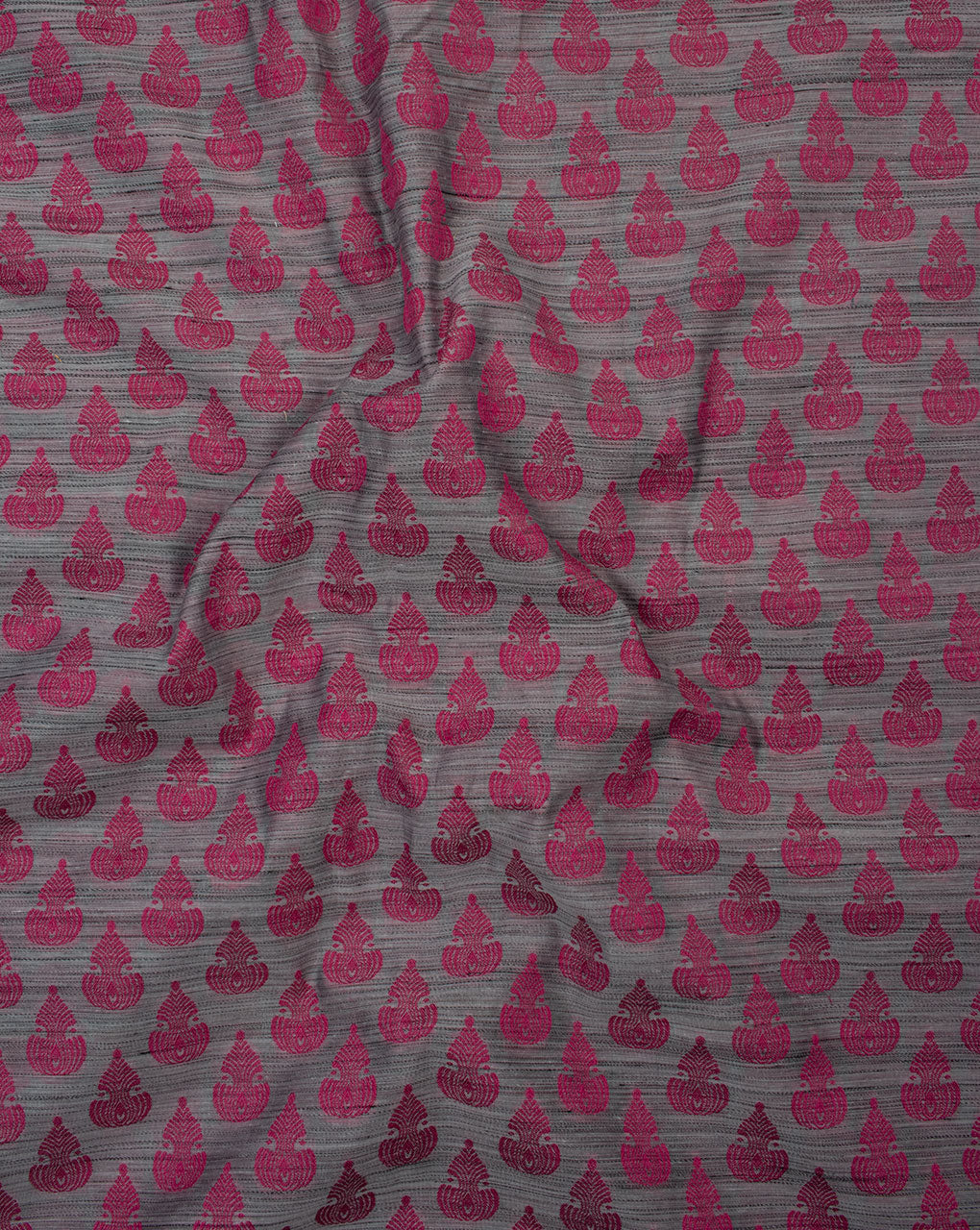 Grey Fuchsia Booti Pattern Jacqurad Chanderi Fabric - Fabriclore.com