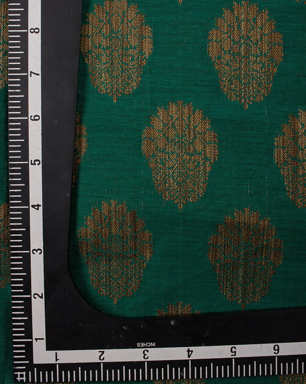 Green Brown Boota Jacqurad Chanderi Fabric - Fabriclore.com