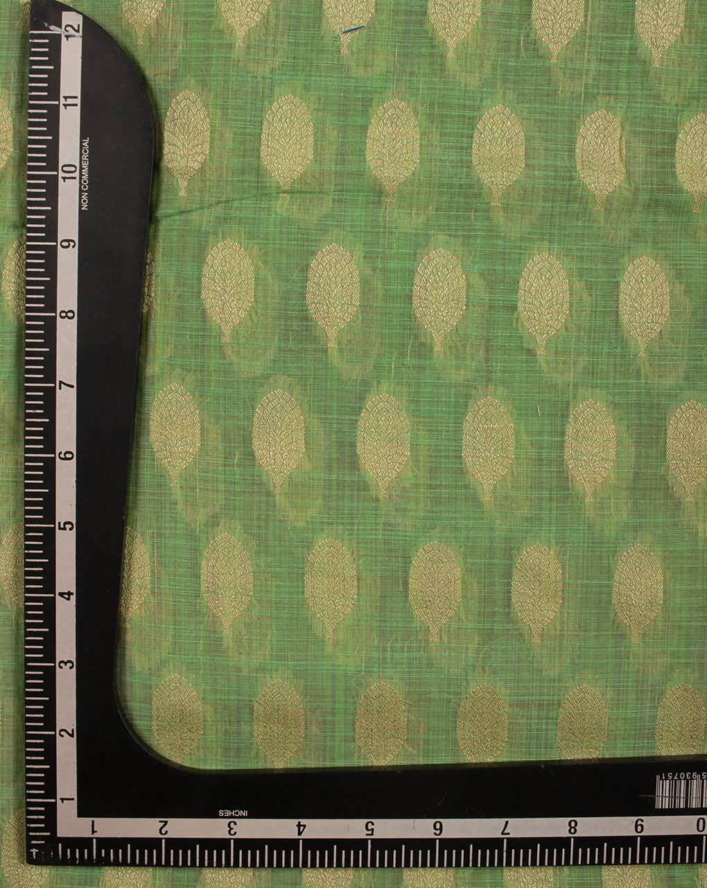 Sea Green Gold Booti Pattern Woven Jacquard Chanderi Fabric - Fabriclore.com