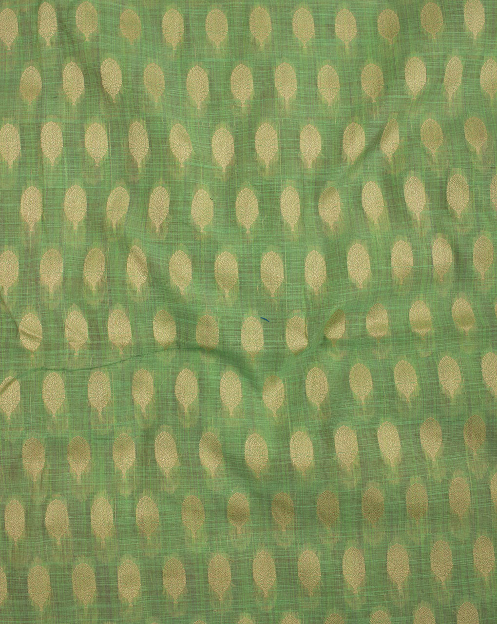 Sea Green Gold Booti Pattern Woven Jacquard Chanderi Fabric - Fabriclore.com