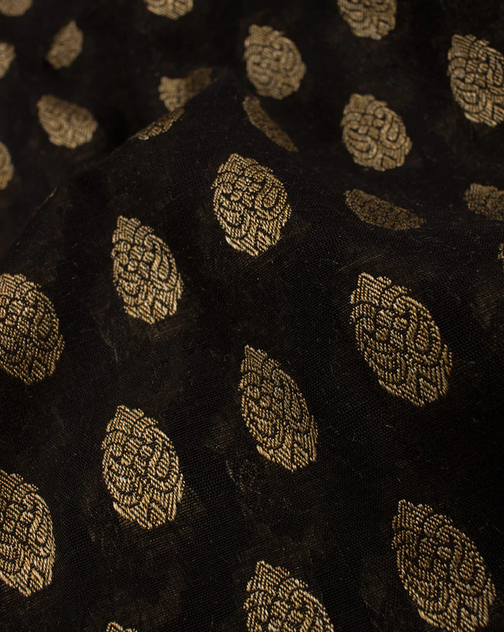 Black Beige Booti Pattern Woven Jacquard Chanderi Fabric - Fabriclore.com