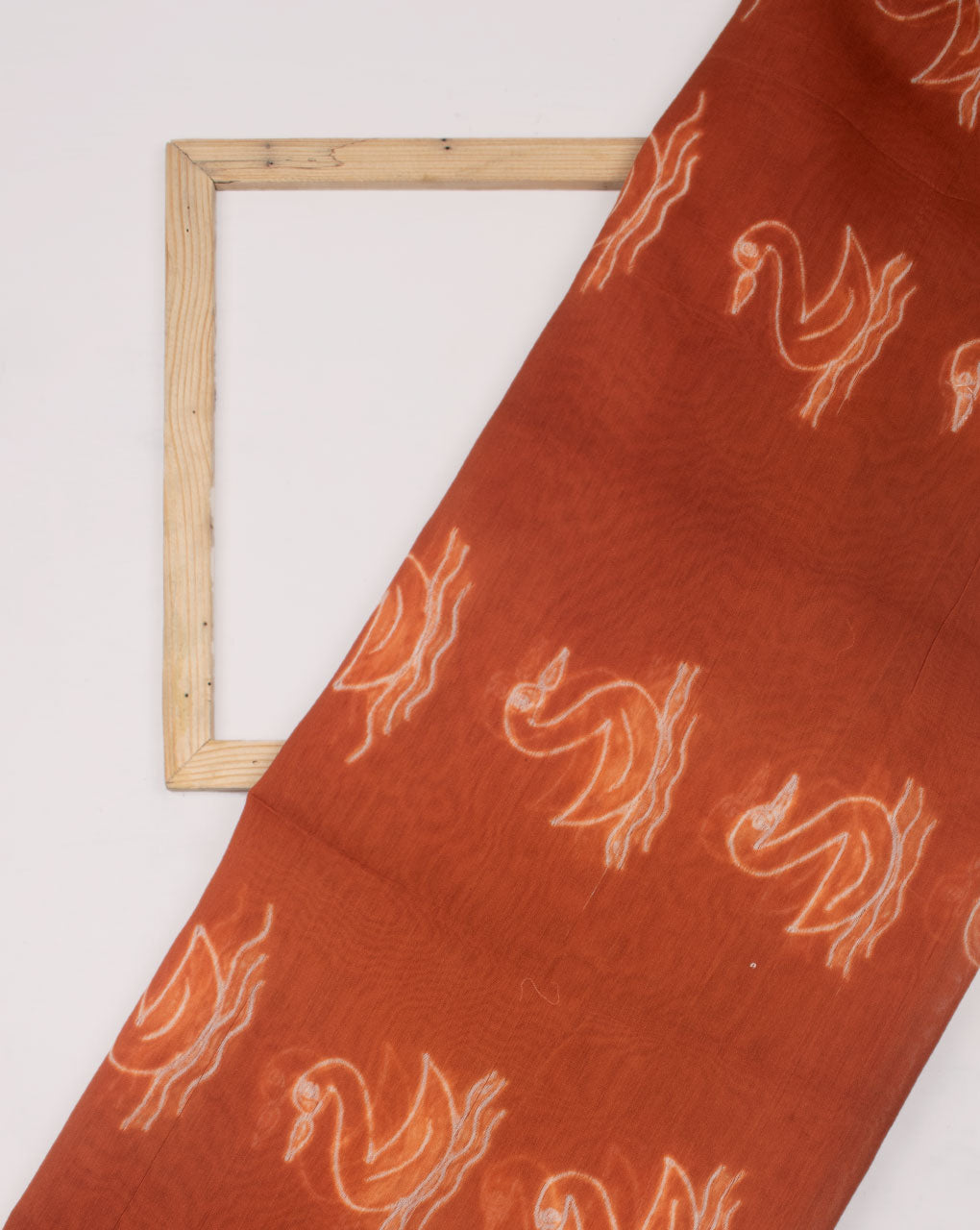 Orange & White Creature Print Hand Block Shibori Chanderi Fabric - Fabriclore.com