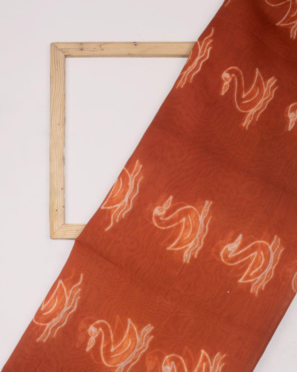 ( Pre-Cut 2.35 Mtr ) Orange Creature Print Machine Shibori Chanderi Fabric - Fabriclore.com