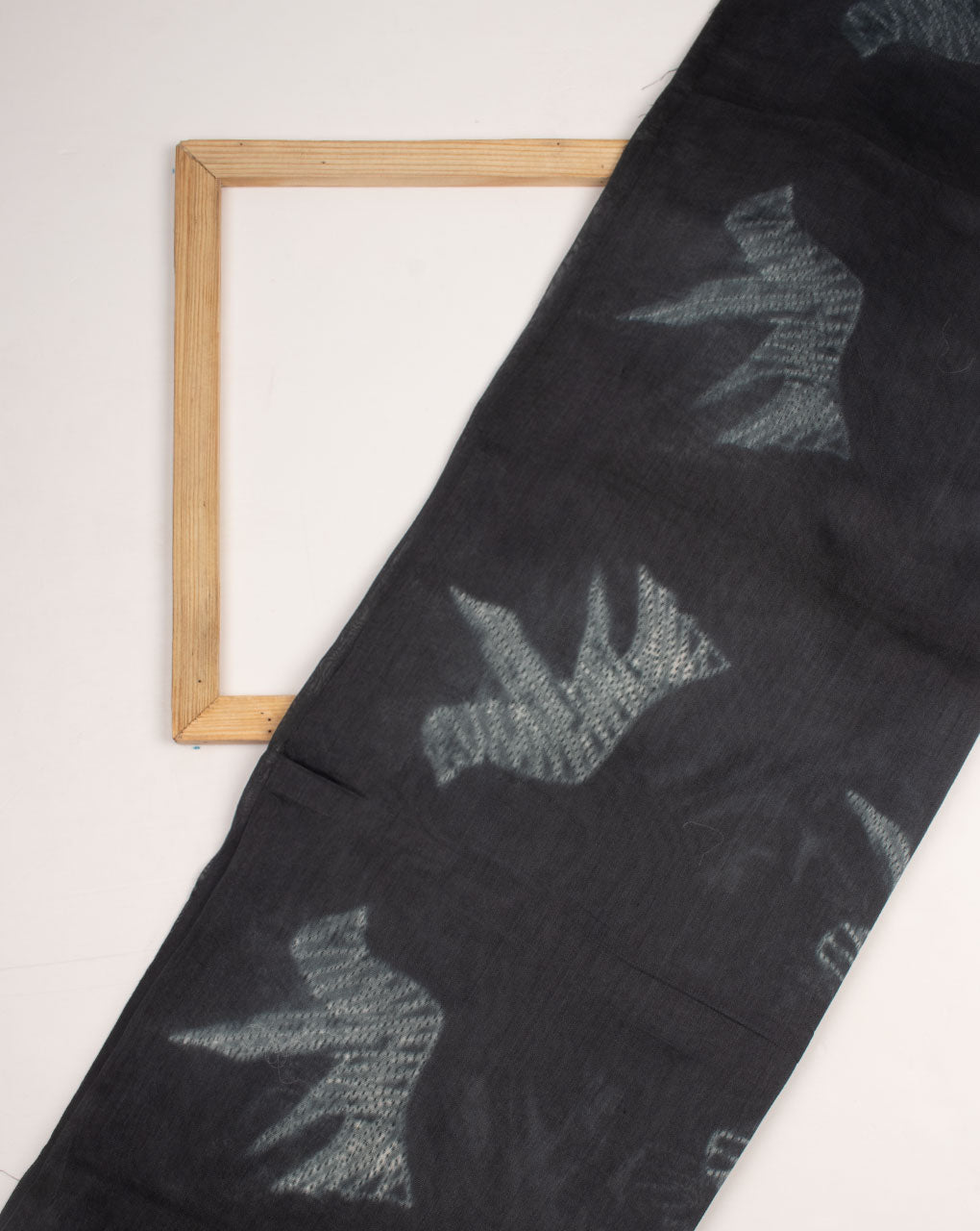Charcoal Black & White Creature Print Hand Block Shibori Chanderi Fabric - Fabriclore.com