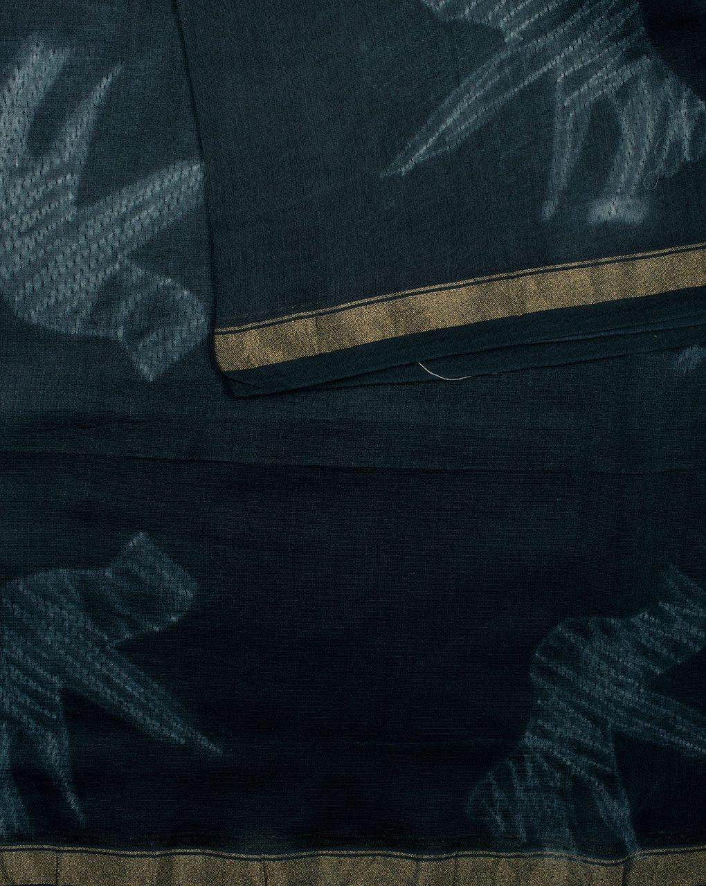 ( Pre-Cut 2.35 Mtr ) Black Creature Print Machine Shibori Chanderi Fabric - Fabriclore.com