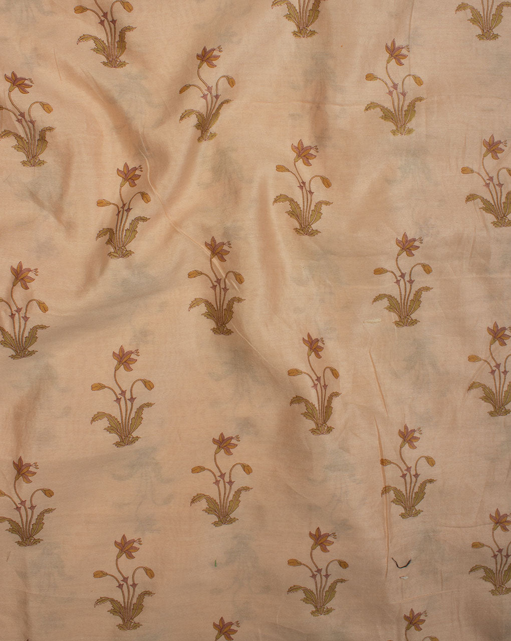 Beige Green Floral Printed Chanderi Fabric - Fabriclore.com