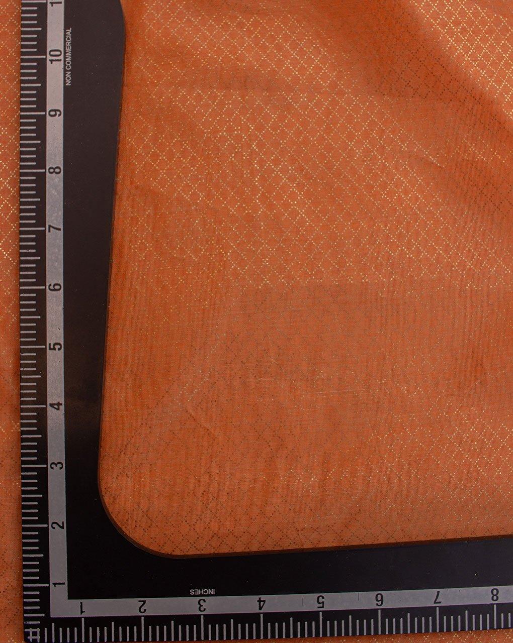 ( Pre-Cut 1.5 MTR ) Orange Gold Trilles Screen Print Chanderi Fabric - Fabriclore.com
