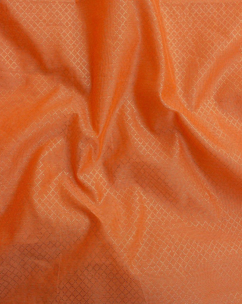 ( Pre-Cut 1.5 MTR ) Orange Gold Trilles Screen Print Chanderi Fabric - Fabriclore.com