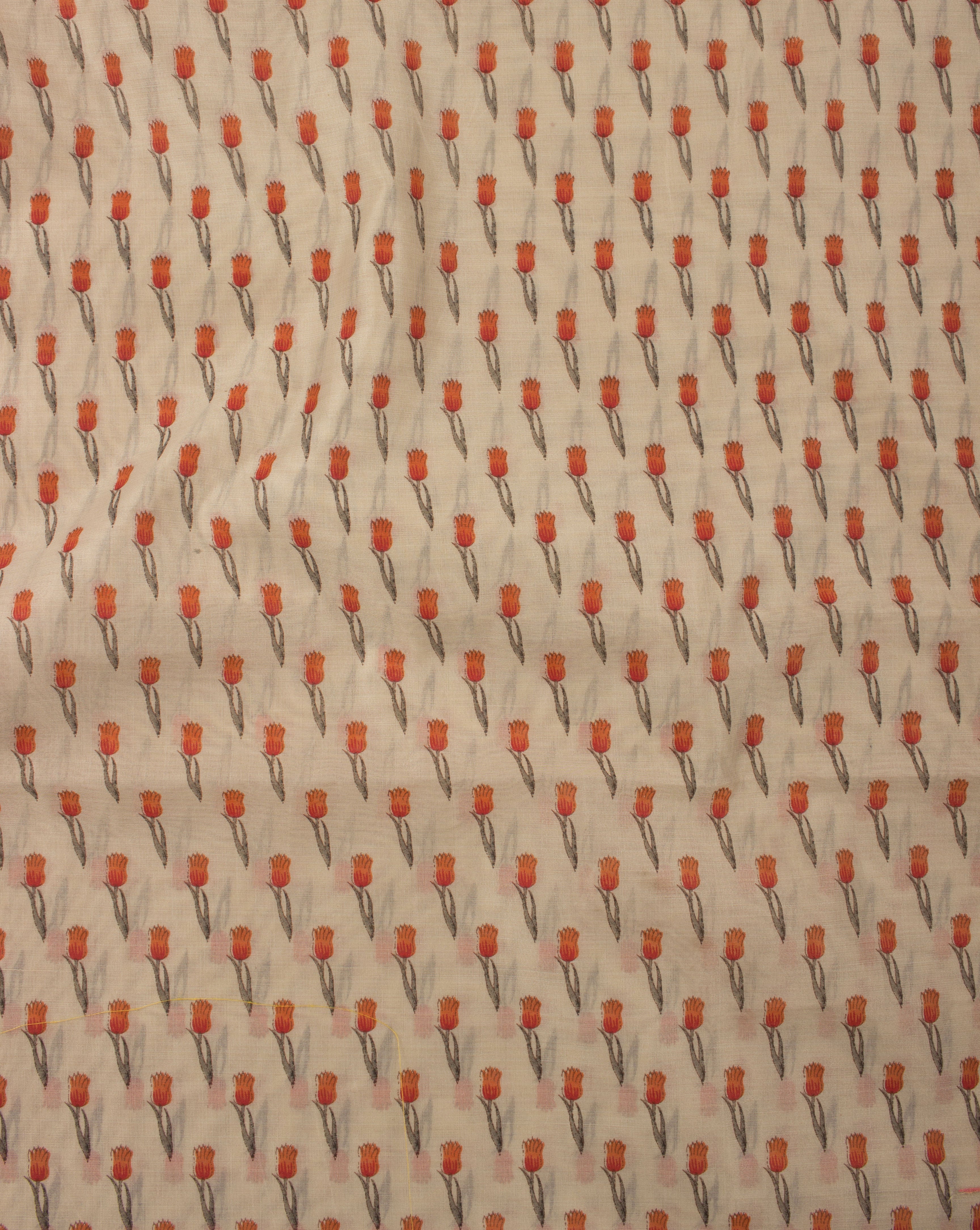 Beige Orange Floral Pattern Screen Print Chanderi Fabric - Fabriclore.com