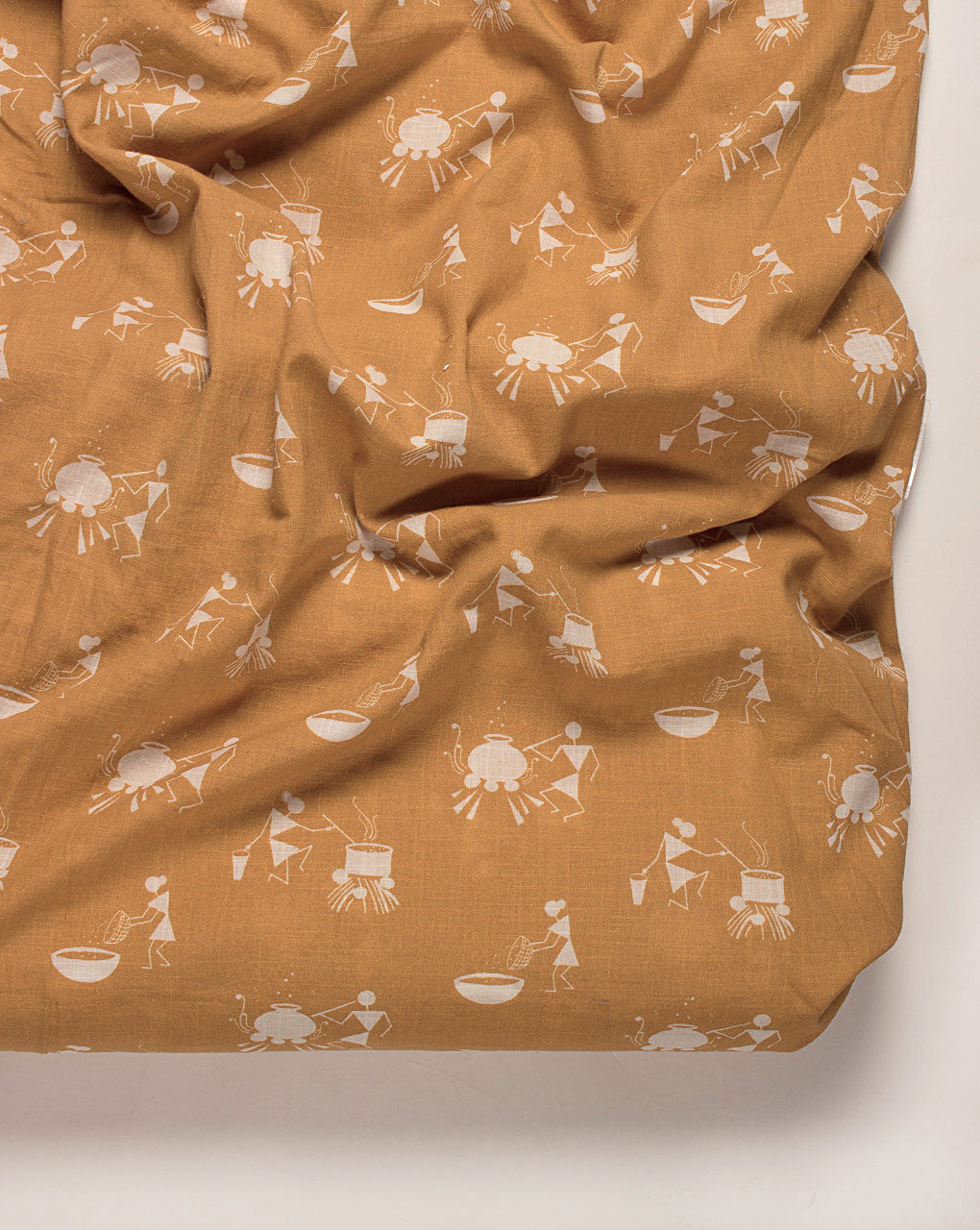 Exclusive Warli Theme Digital Print Slub Cotton Fabric