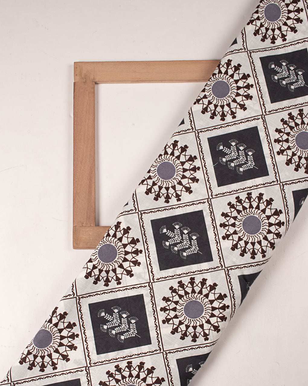Exclusive Warli Theme Digital Print Slub Cotton Fabric - Fabriclore.com