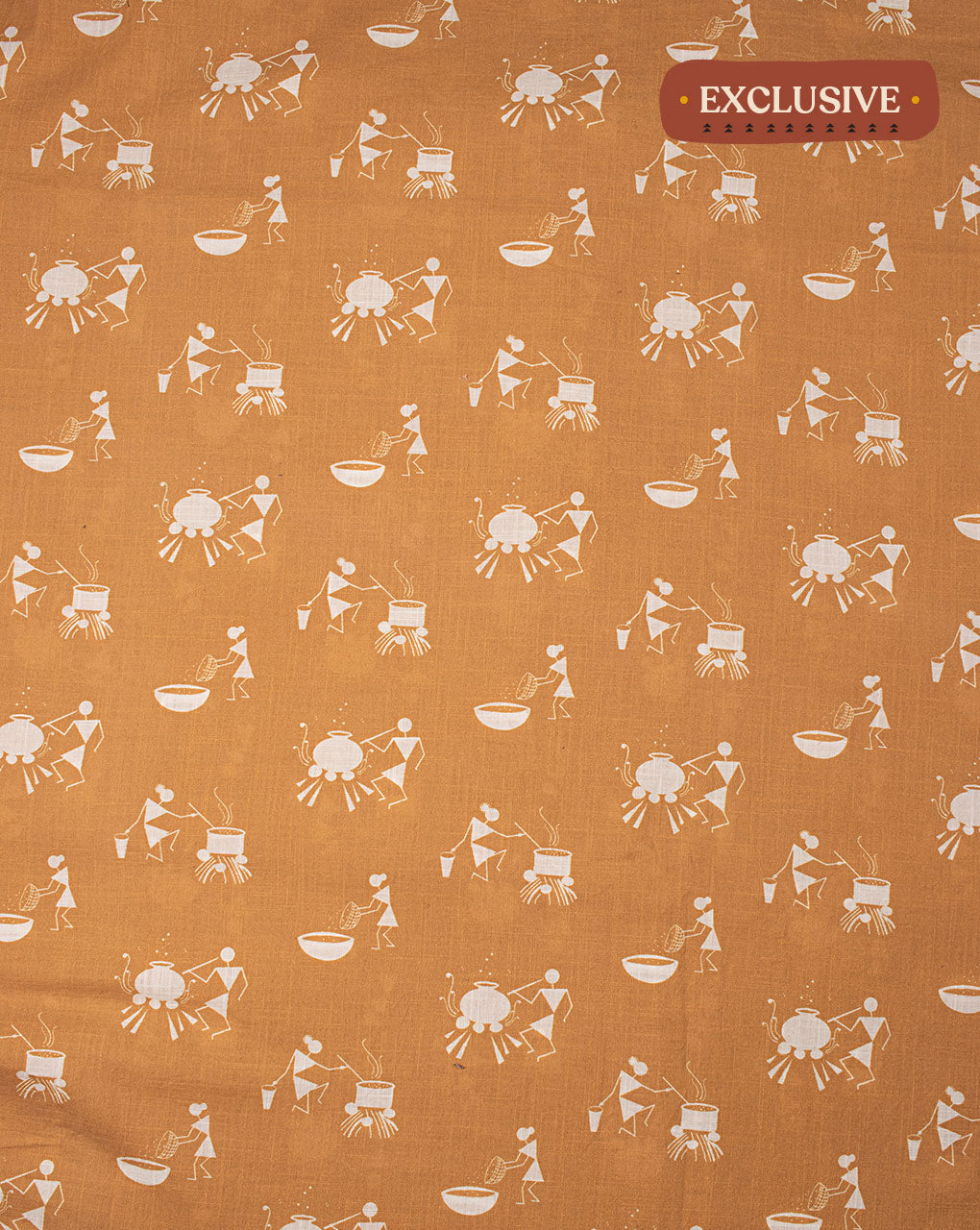 Exclusive Warli Theme Digital Print Slub Cotton Fabric - Fabriclore.com