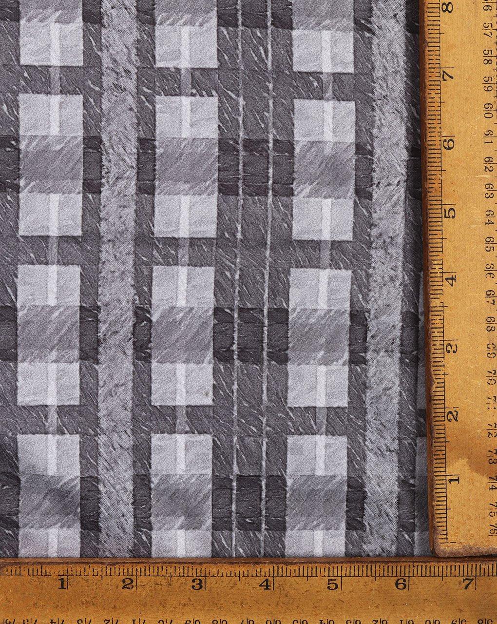 ( Pre-Cut 90 CM ) Grey White Geometric Digital Print Crepe Fabric - Fabriclore.com