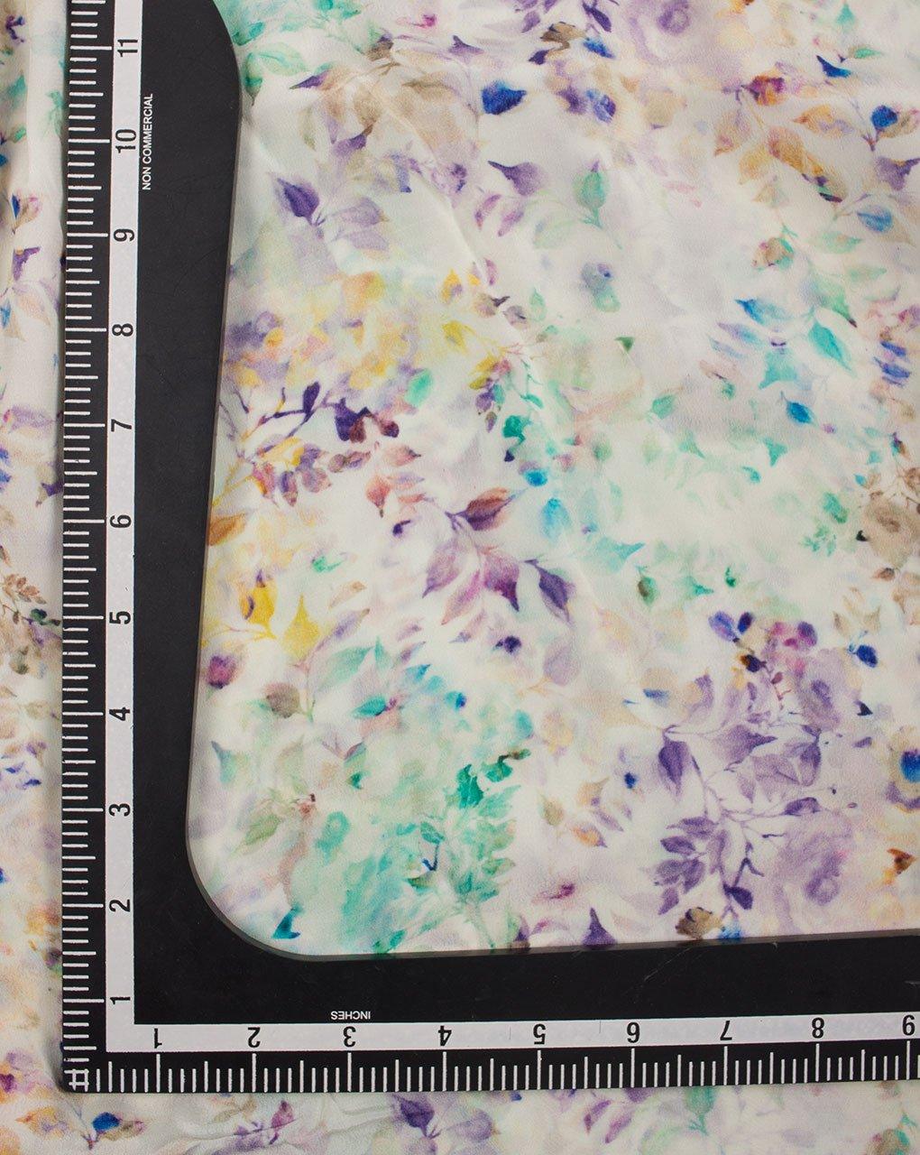 ( Pre-Cut 1.25 MTR ) Off-White Purple Floral Pattern Digital Print Viscose Crepe Fabric - Fabriclore.com