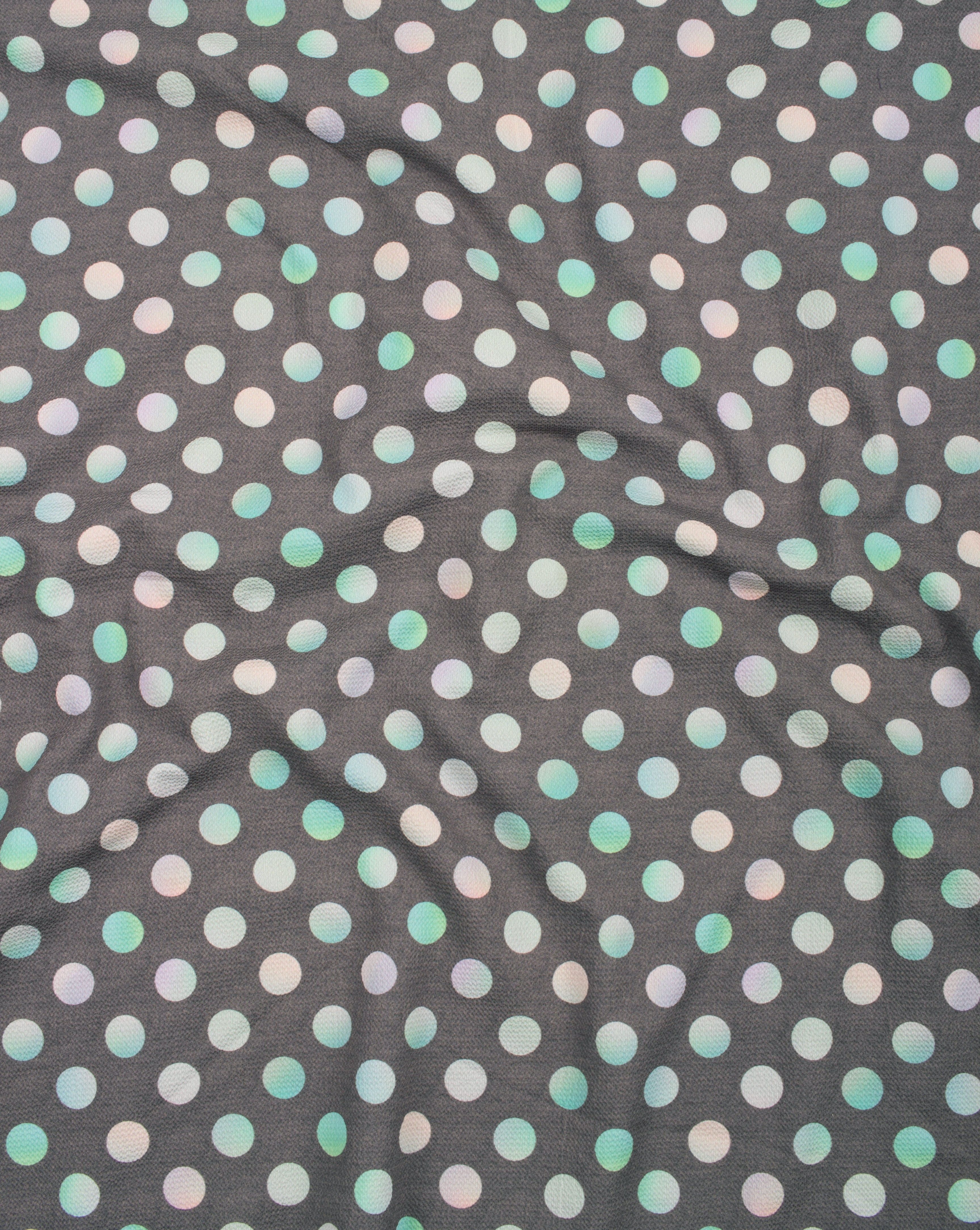 Grey Green Piolka Dots Digital Print Polyester Lycra Fabric ( Width 50 Inch ) - Fabriclore.com