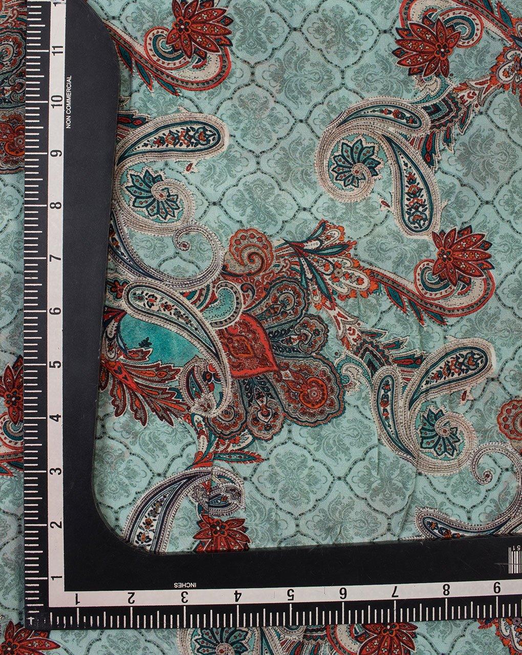 ( Pre-Cut 1 MTR ) Grey Red Paisley Pattern Digital Print Viscose Crepe Fabric - Fabriclore.com