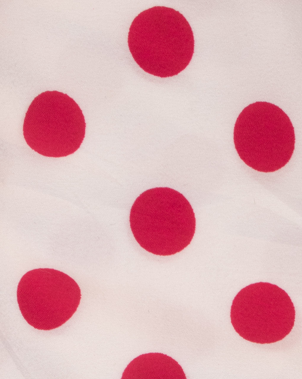 White & Fuchsia Polka Dots Pattern Screen Print Crepe Fabric - Fabriclore.com