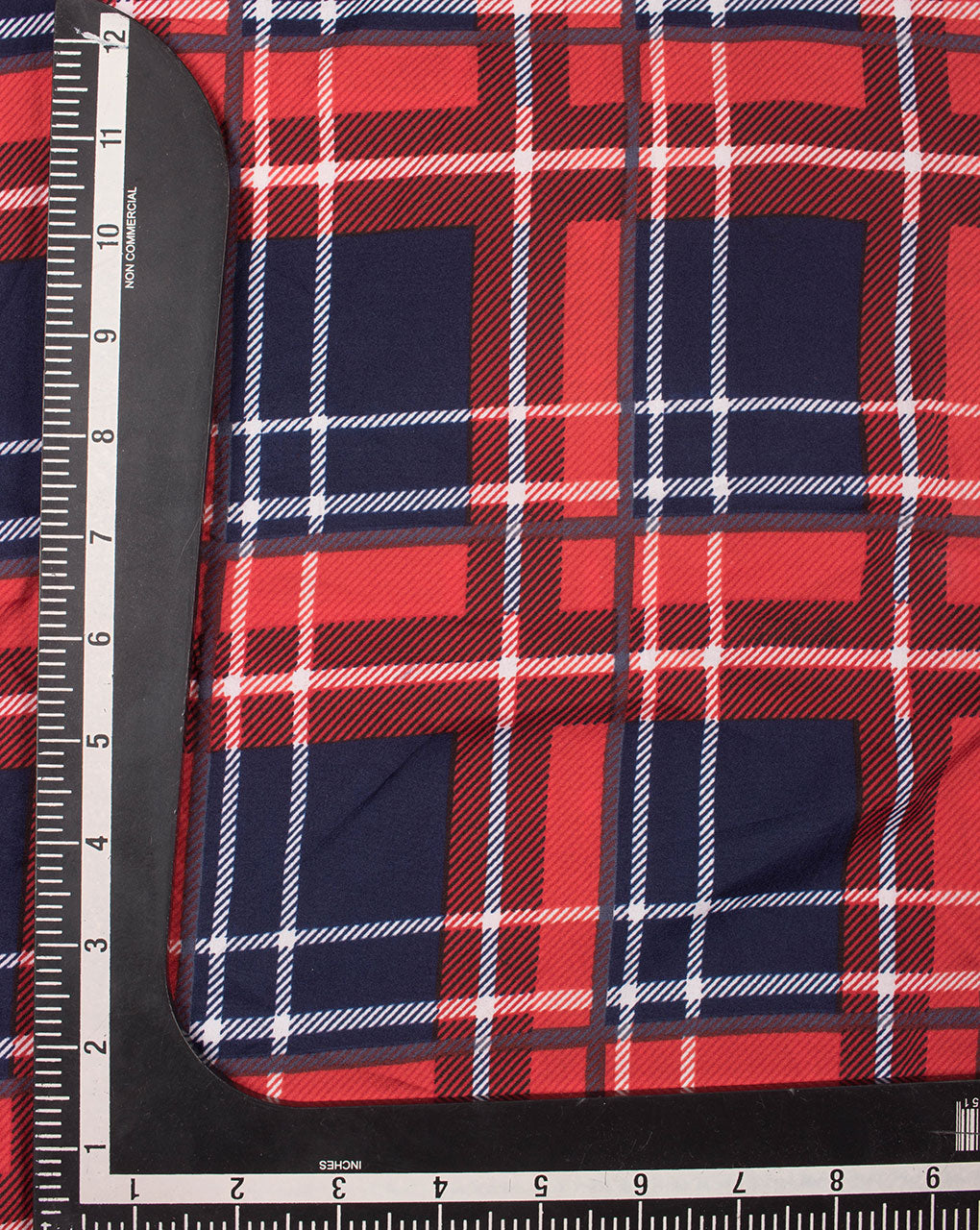 Red Navy Blue Checks Screen Print Crepe Fabric - Fabriclore.com