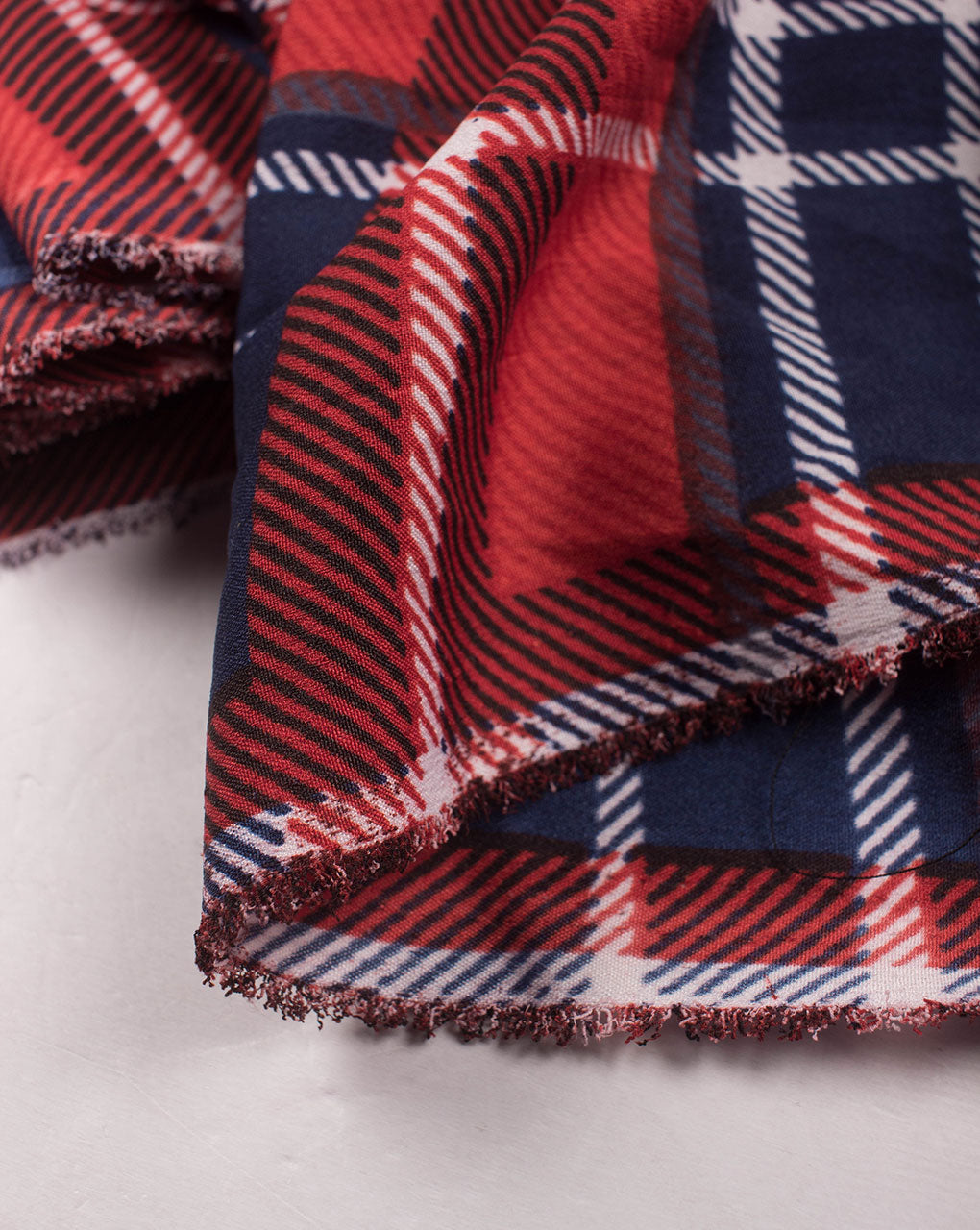 Red Navy Blue Checks Screen Print Crepe Fabric - Fabriclore.com