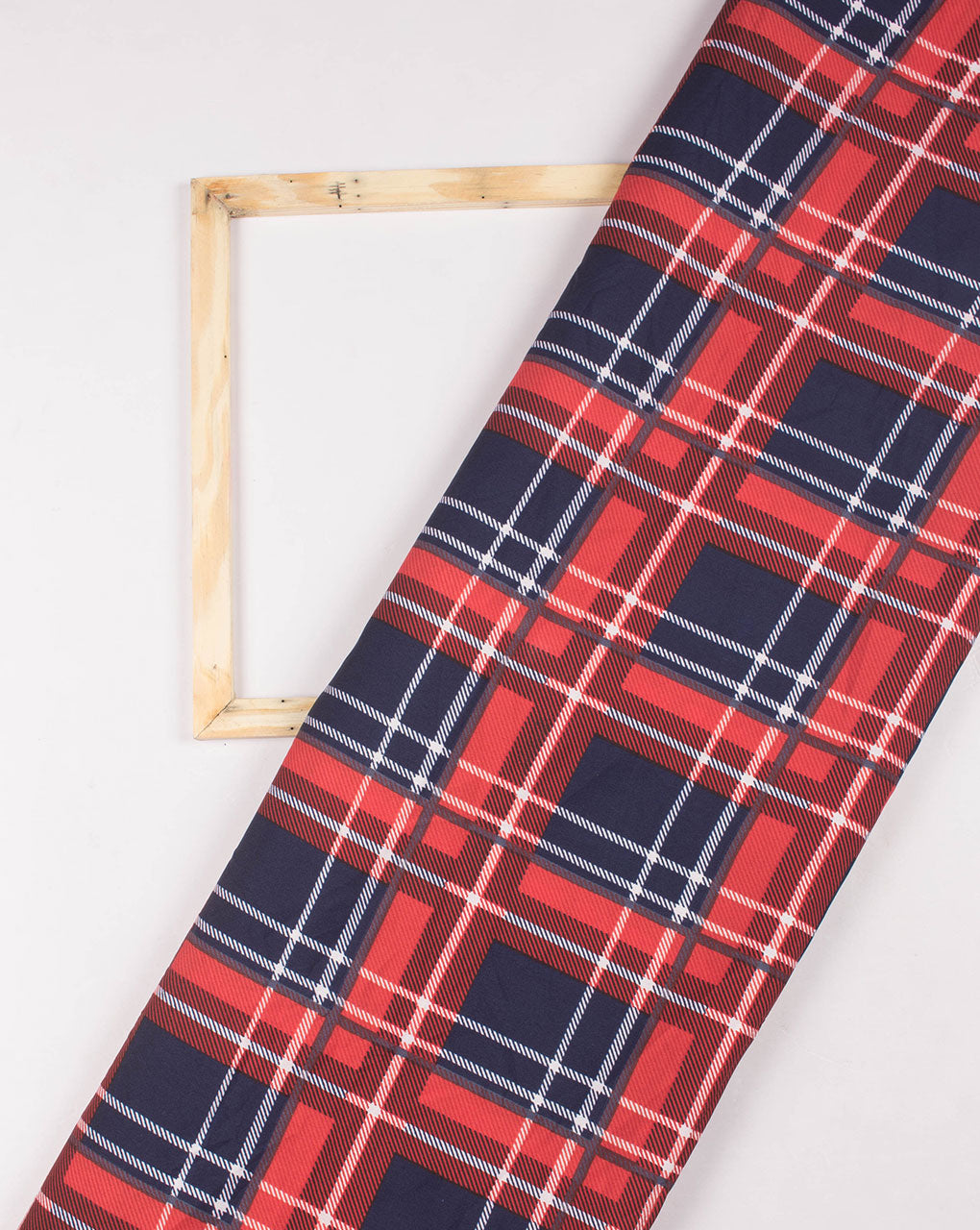 Red Navy Blue Checks Screen Print Crepe Fabric - Fabriclore.com