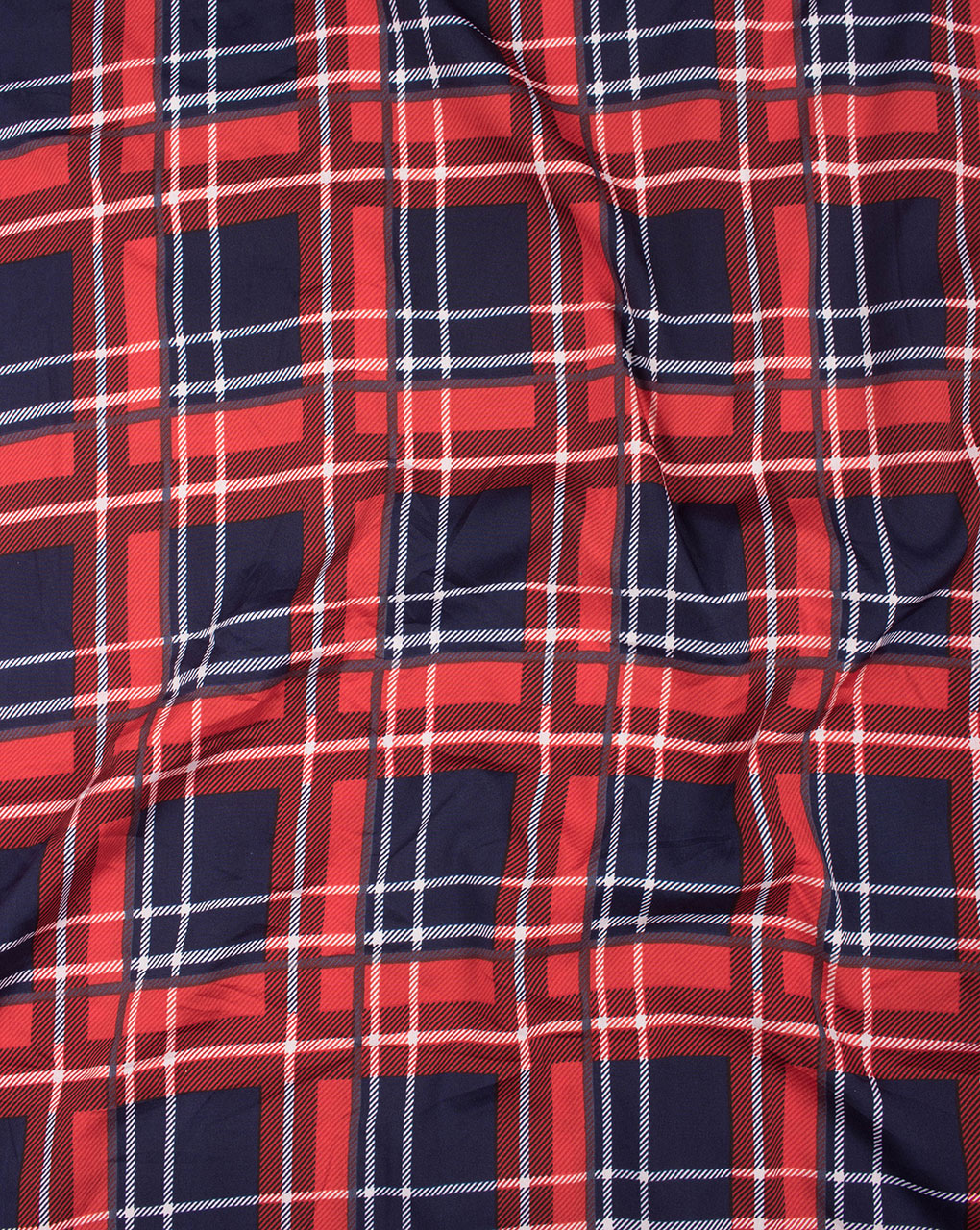 Red Navy Blue Checks Screen Print Crepe Fabric - Fabriclore.com