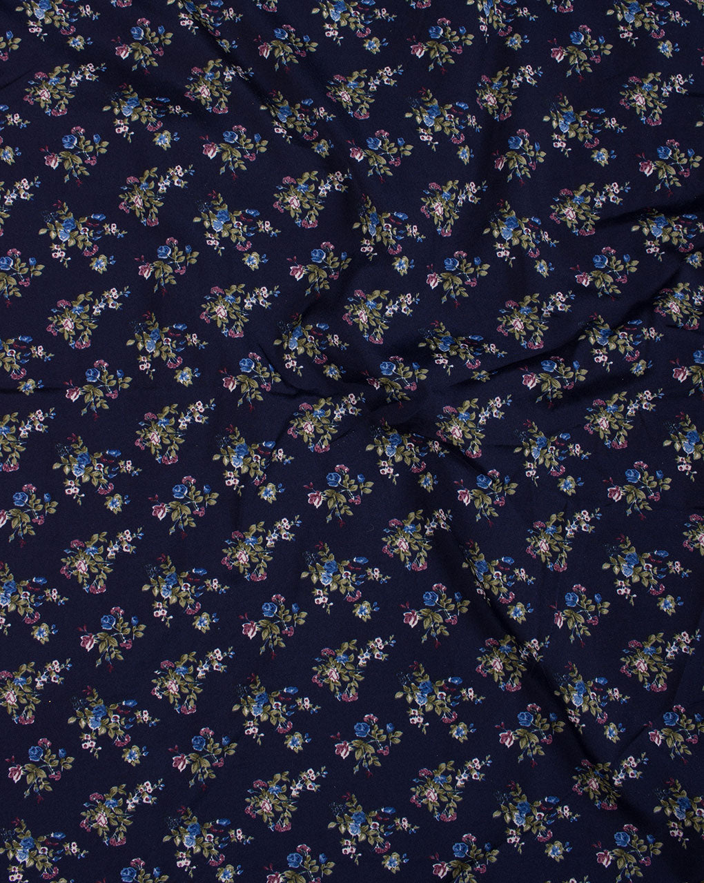 Blue Floral Screen Print Crepe Fabric - Fabriclore.com