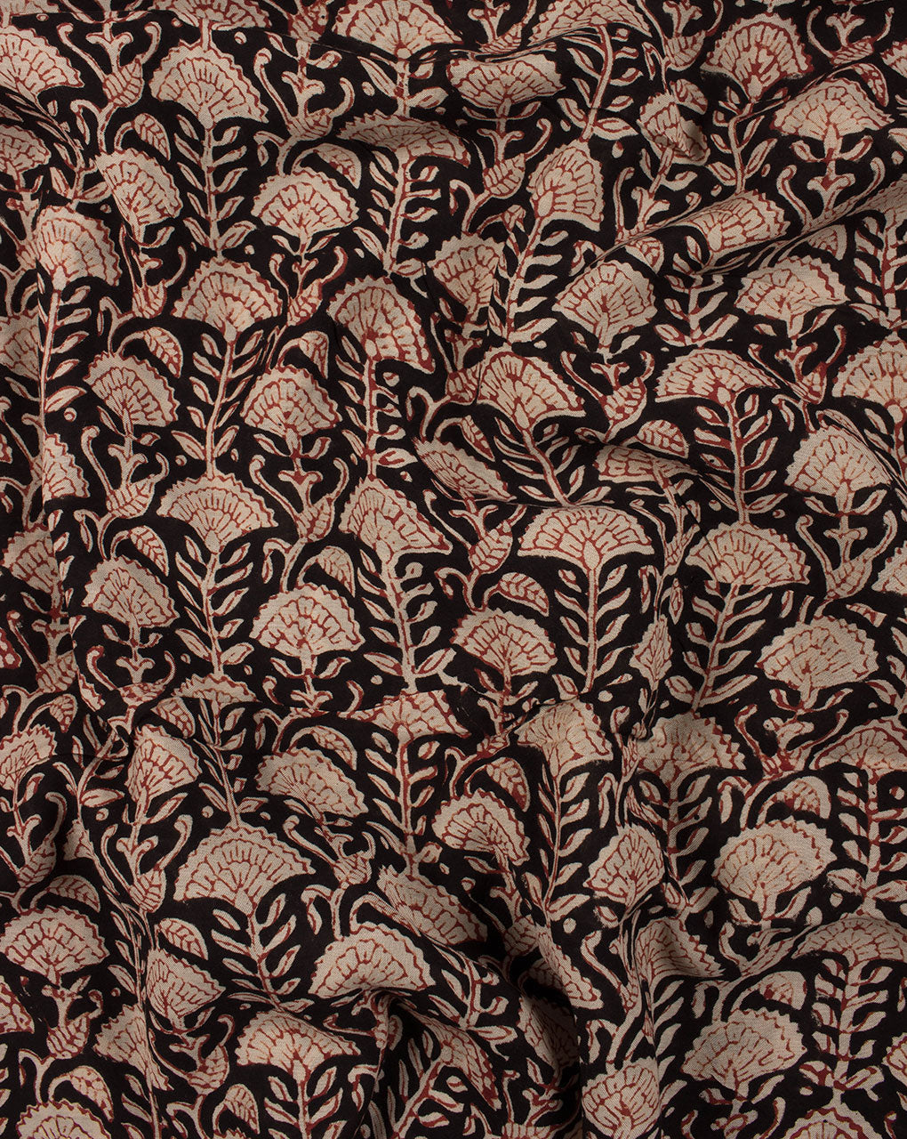 Black Off-White Floral Pattern Dabu Hand Block Cotton Silk Fabric - Fabriclore.com