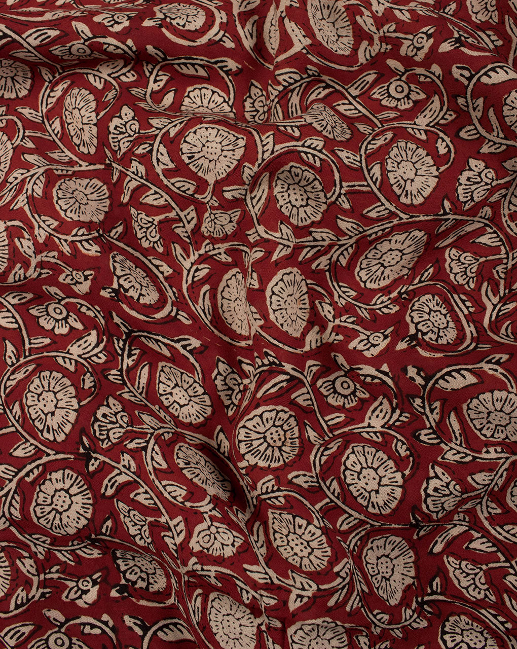 Red Off-White Floral Pattern Dabu Hand Block Cotton Silk Fabric - Fabriclore.com