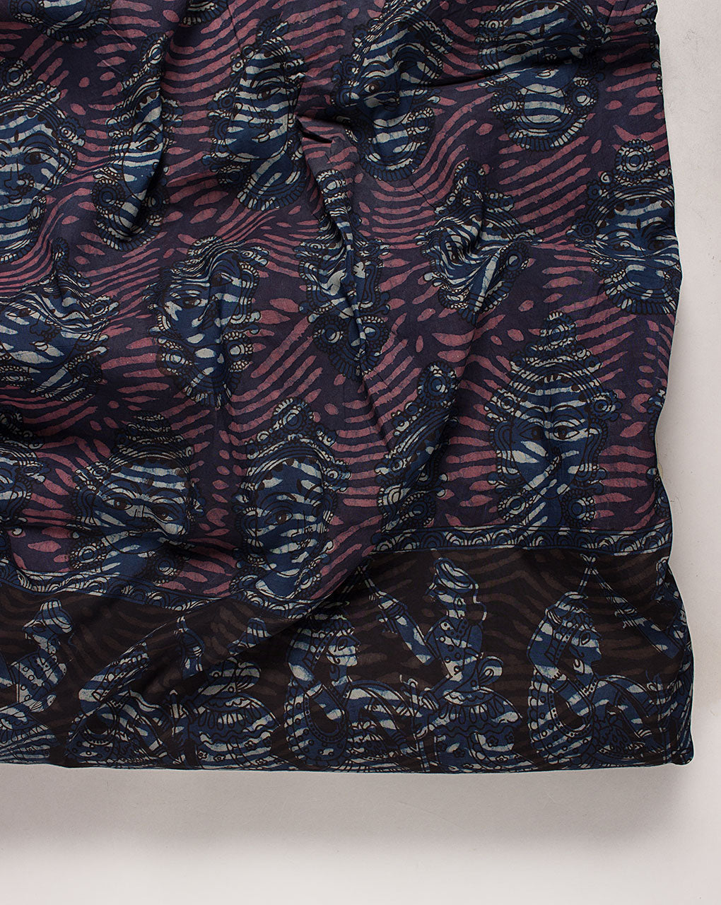 Indigo Hand Block Cotton Silk Fabric