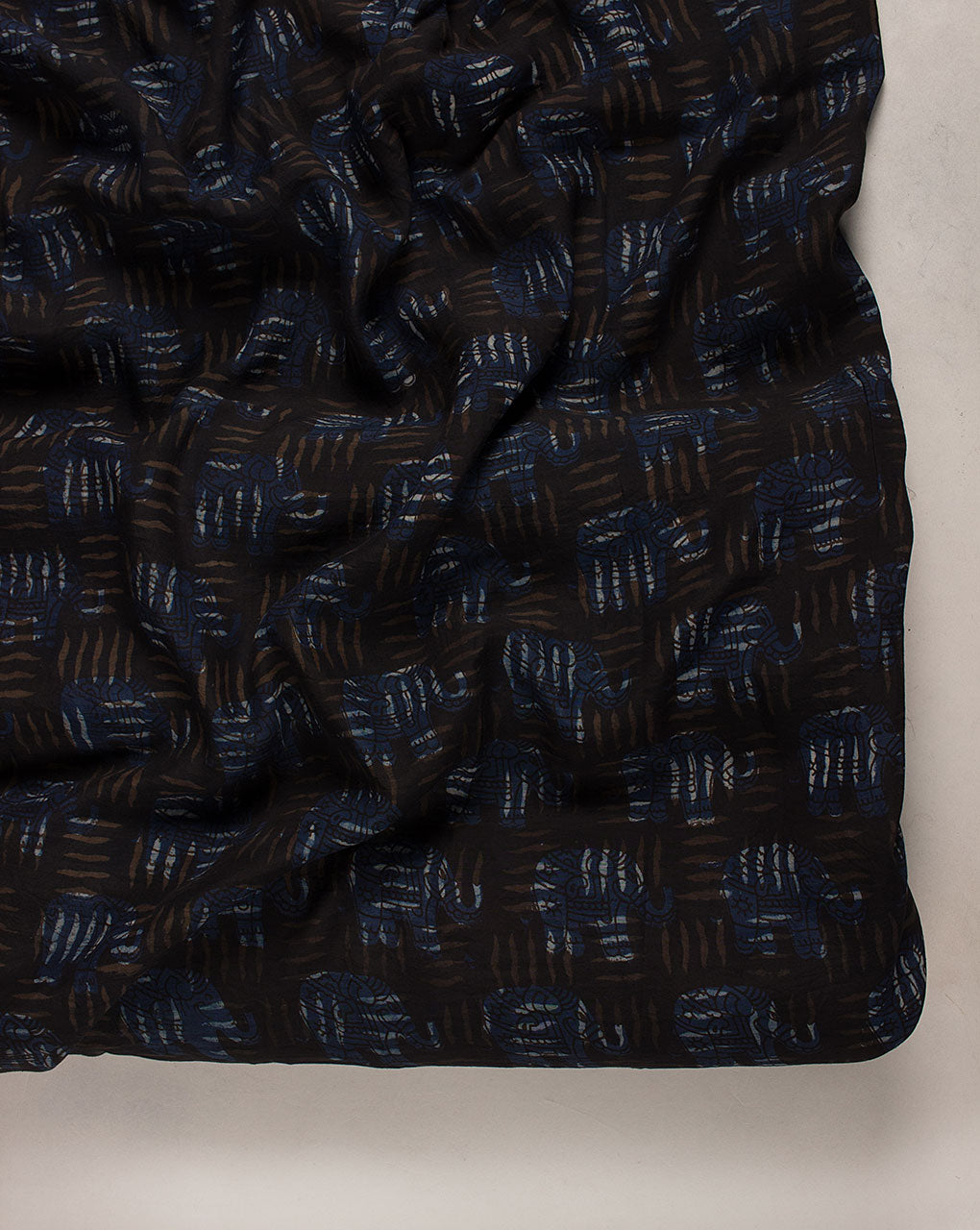 Indigo Hand Block Cotton Silk Fabric