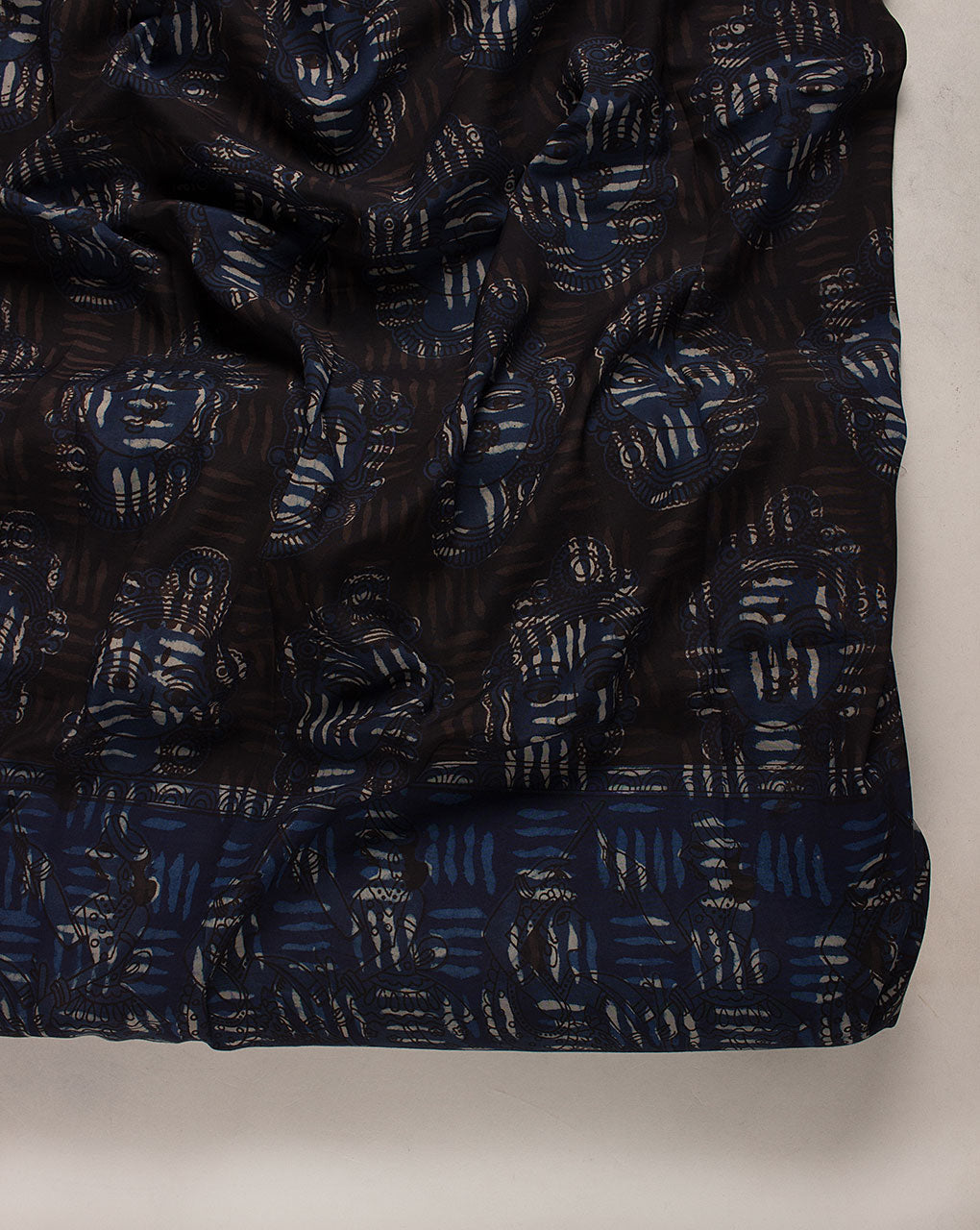 ( Pre Cut 80 CM ) Indigo Hand Block Cotton Silk Fabric
