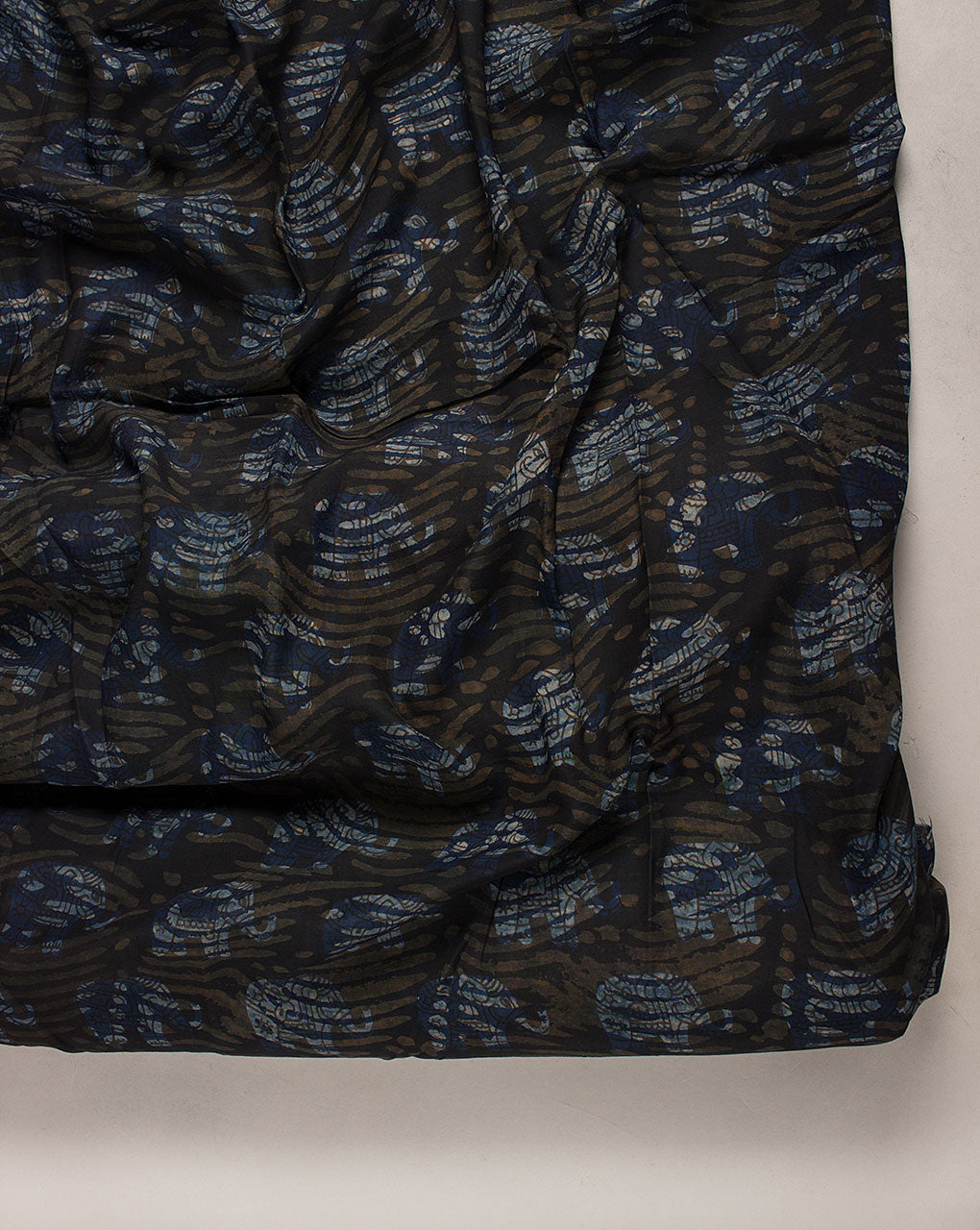 ( Pre Cut 60 CM ) Indigo Hand Block Cotton Silk Fabric