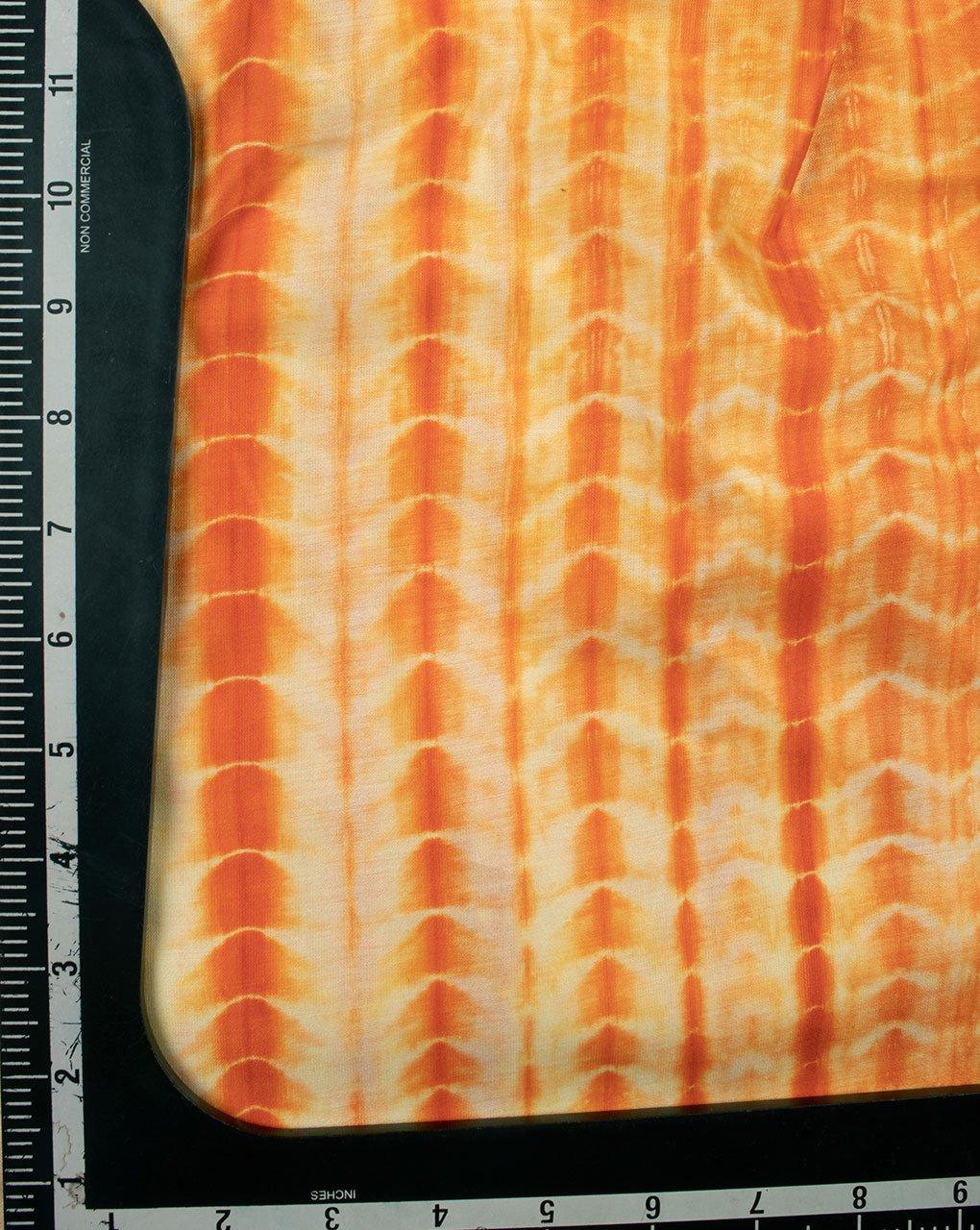 ( Pre-Cut 2 MTR ) Orange Off-White Abstract Pattern Tie Dye Mercerized Chanderi Fabric - Fabriclore.com