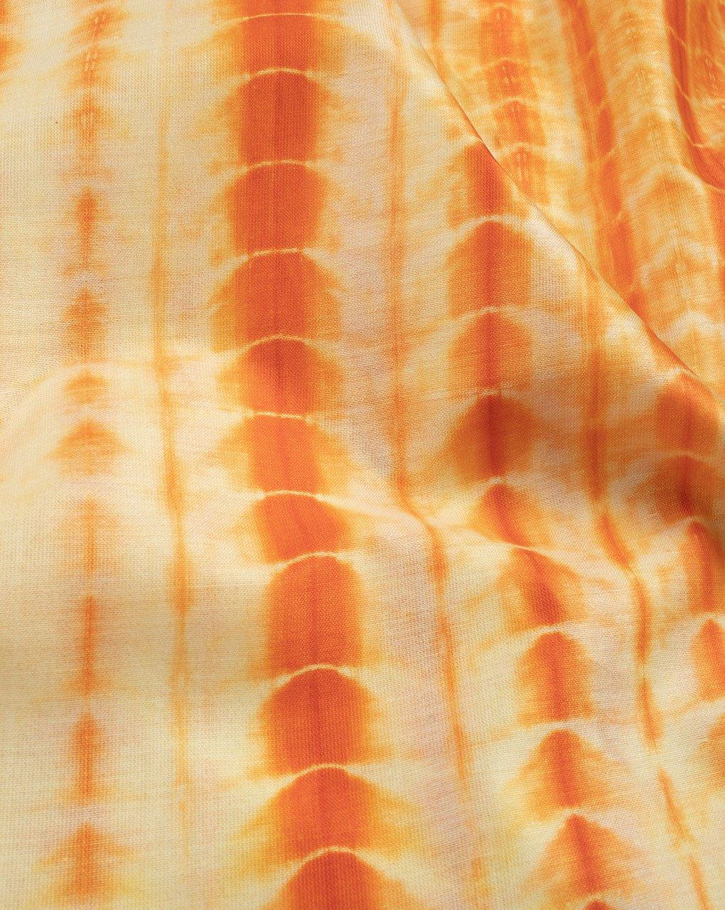 Pre-Cut 2 MTR ) Orange Off-White Abstract Pattern Tie Dye Mercerized